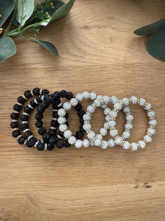 Shamballa Bead Bracelets – Elegant Handmade Stretchy Elastic Stackable Jewelry with Rhinestones