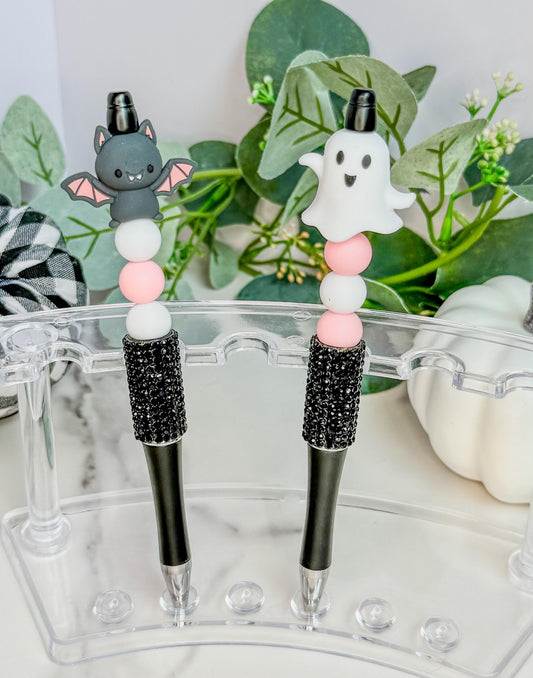 Glittery Ghost Pens - Halloween Pens | Spooky Bat Glitter Pen Writing Accessory