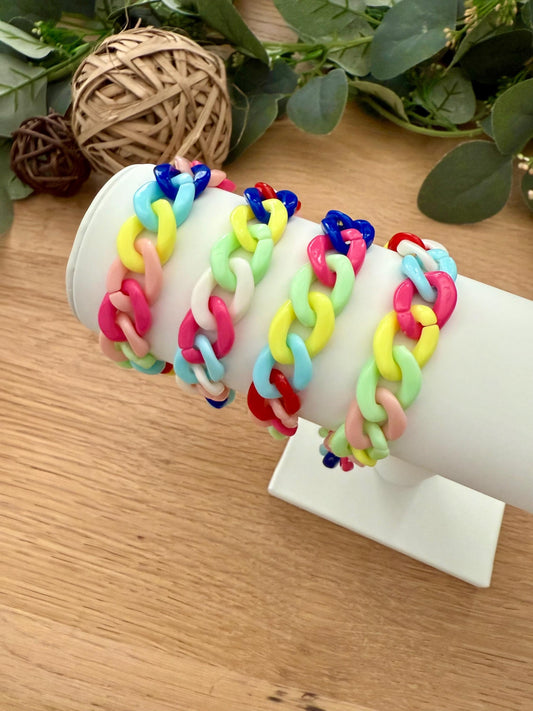 Chunky Acrylic Bracelet - Bright Retro Chain Link, Waterproof & Fade Resistant