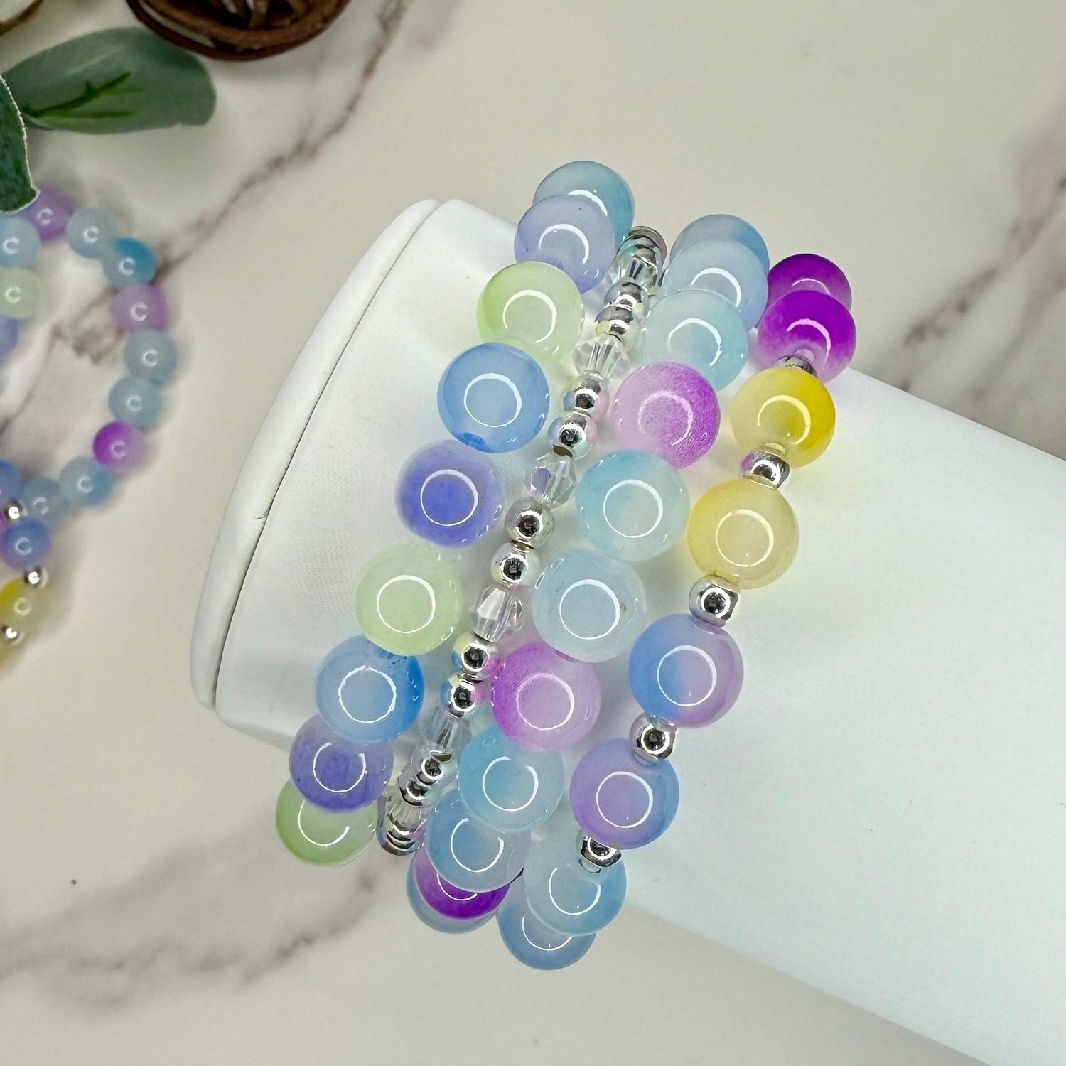 Grapevine Delights - Glass Bead Bracelet Stack - Multi Color & Design - Coordinating Set