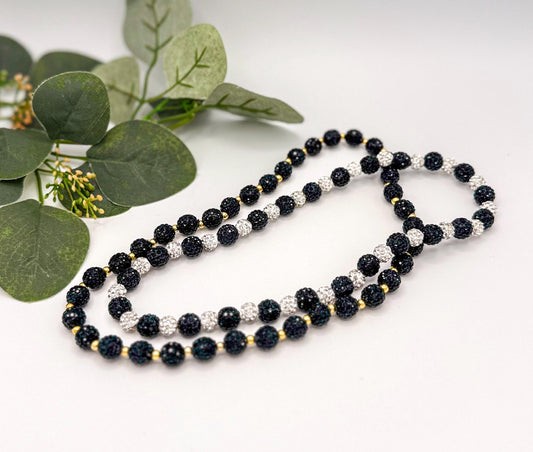Stretchy no Clasp Design! Navy, Silver & Gold Rhinestone Shamballa Necklaces - Various Styles and Sizes