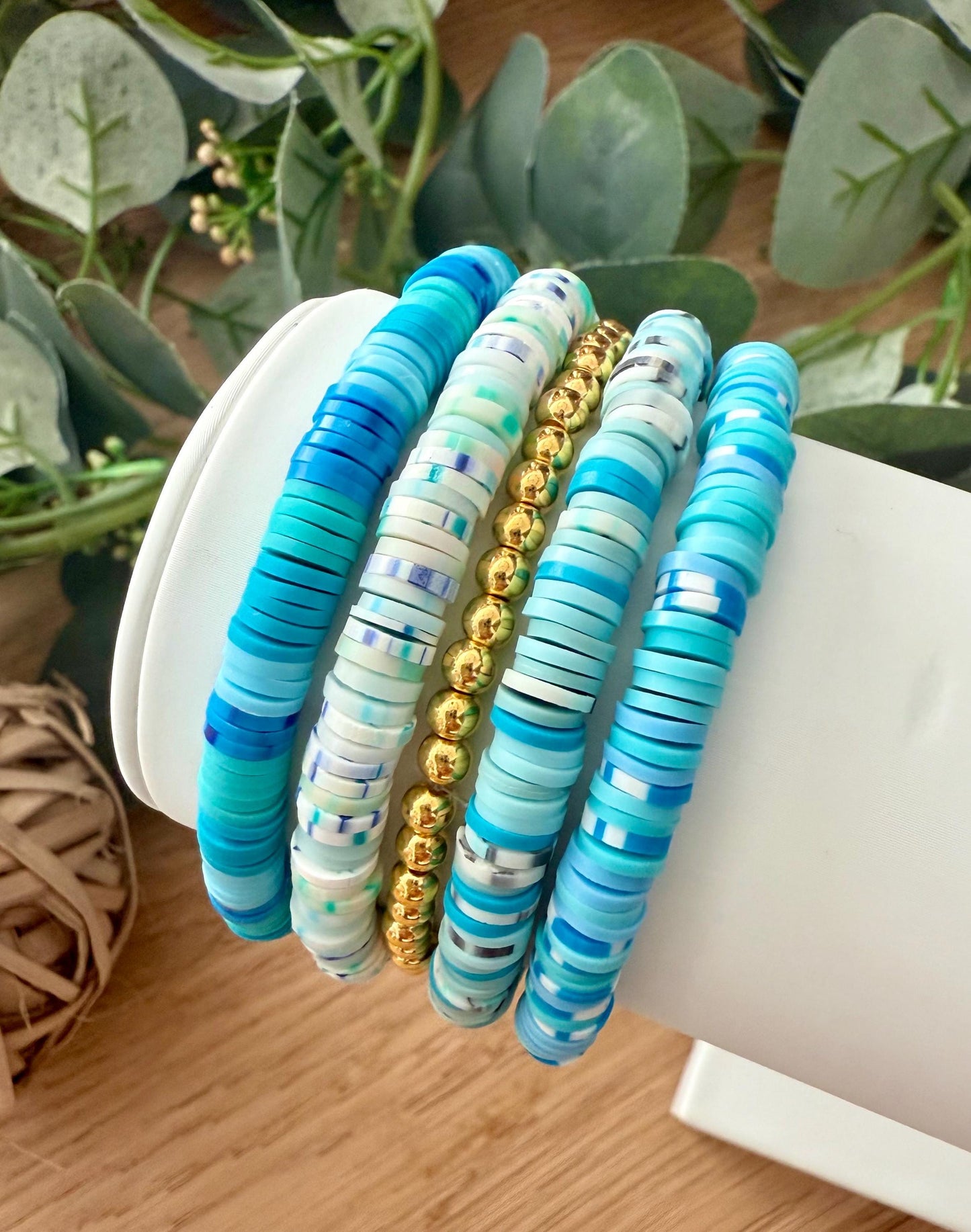 Heishi Bead Bracelets – Clay Bead Bracelet Stack Set | Ocean Theme Jewelry