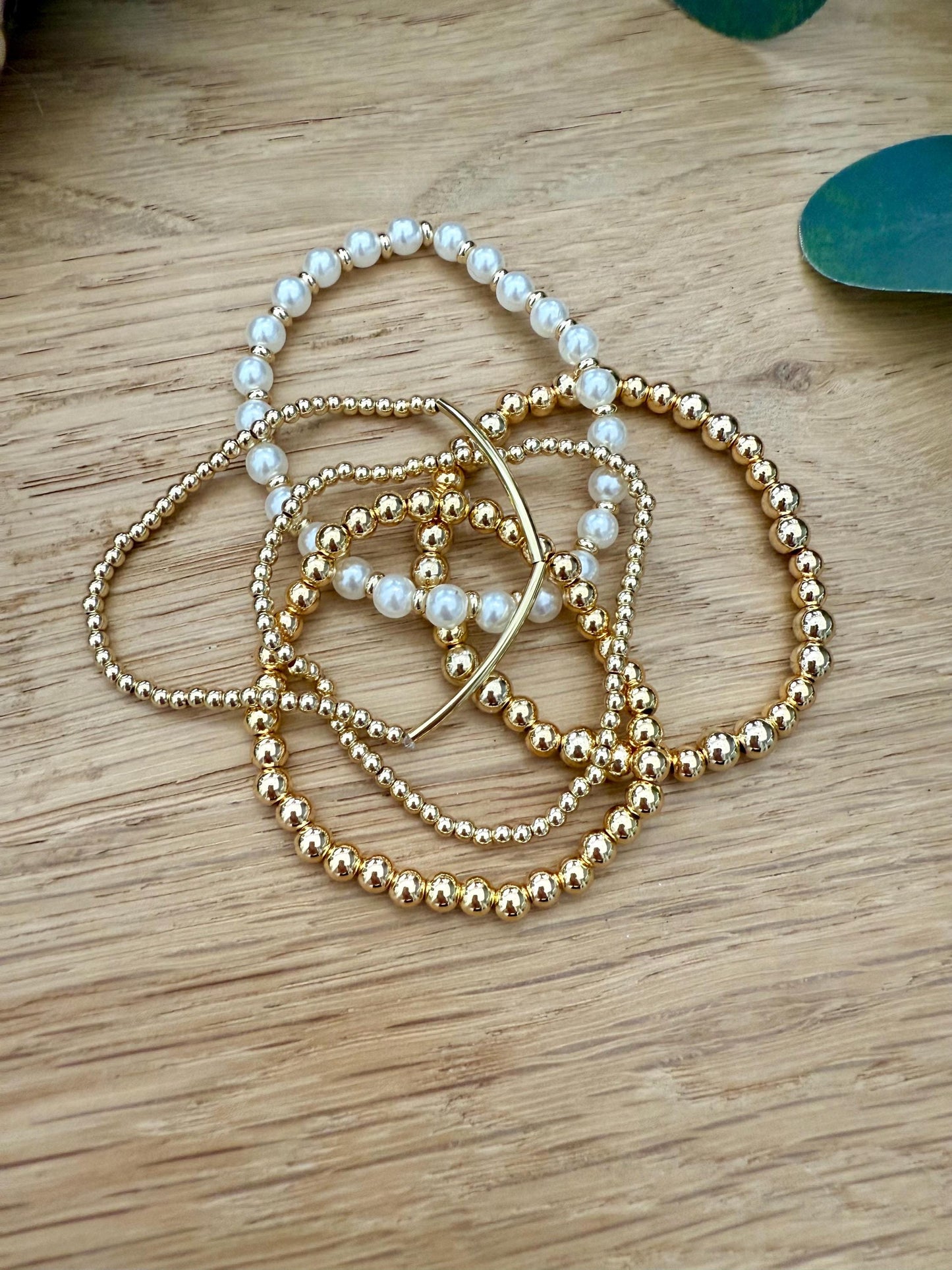 14k Gold Filled Bracelets - Elegant Pearl Bead Stacking Bracelet Sets for Layering