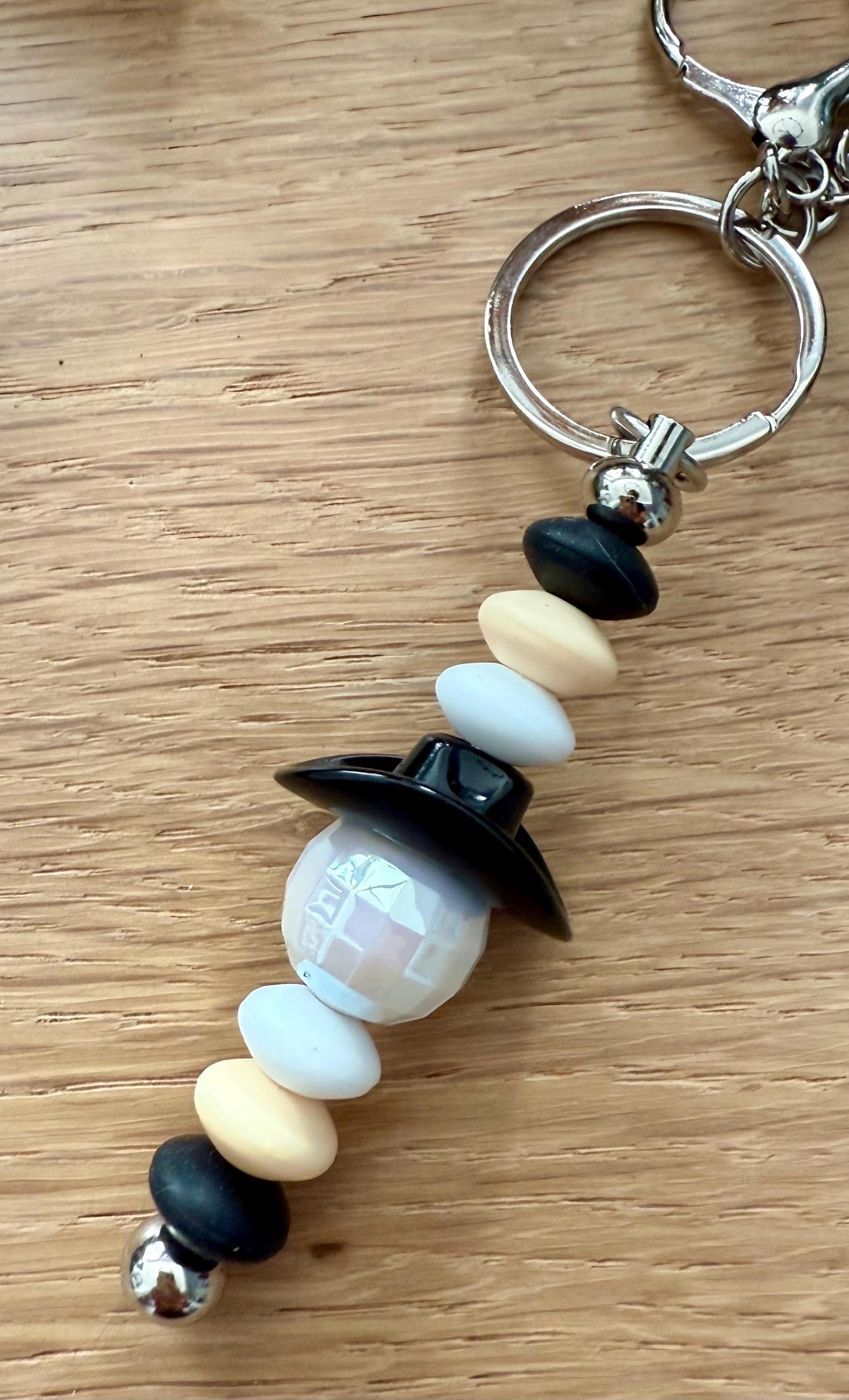Beaded Cowboy Hat Keychain - Handmade Acrylic Charm With Disco Ball Design