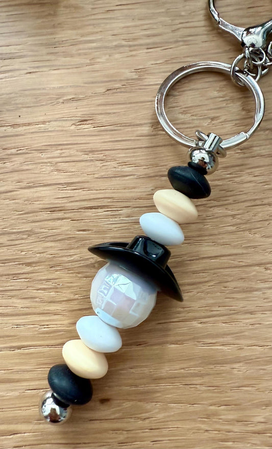 Beaded Cowboy Hat Keychain - Handmade Acrylic Charm With Disco Ball Design