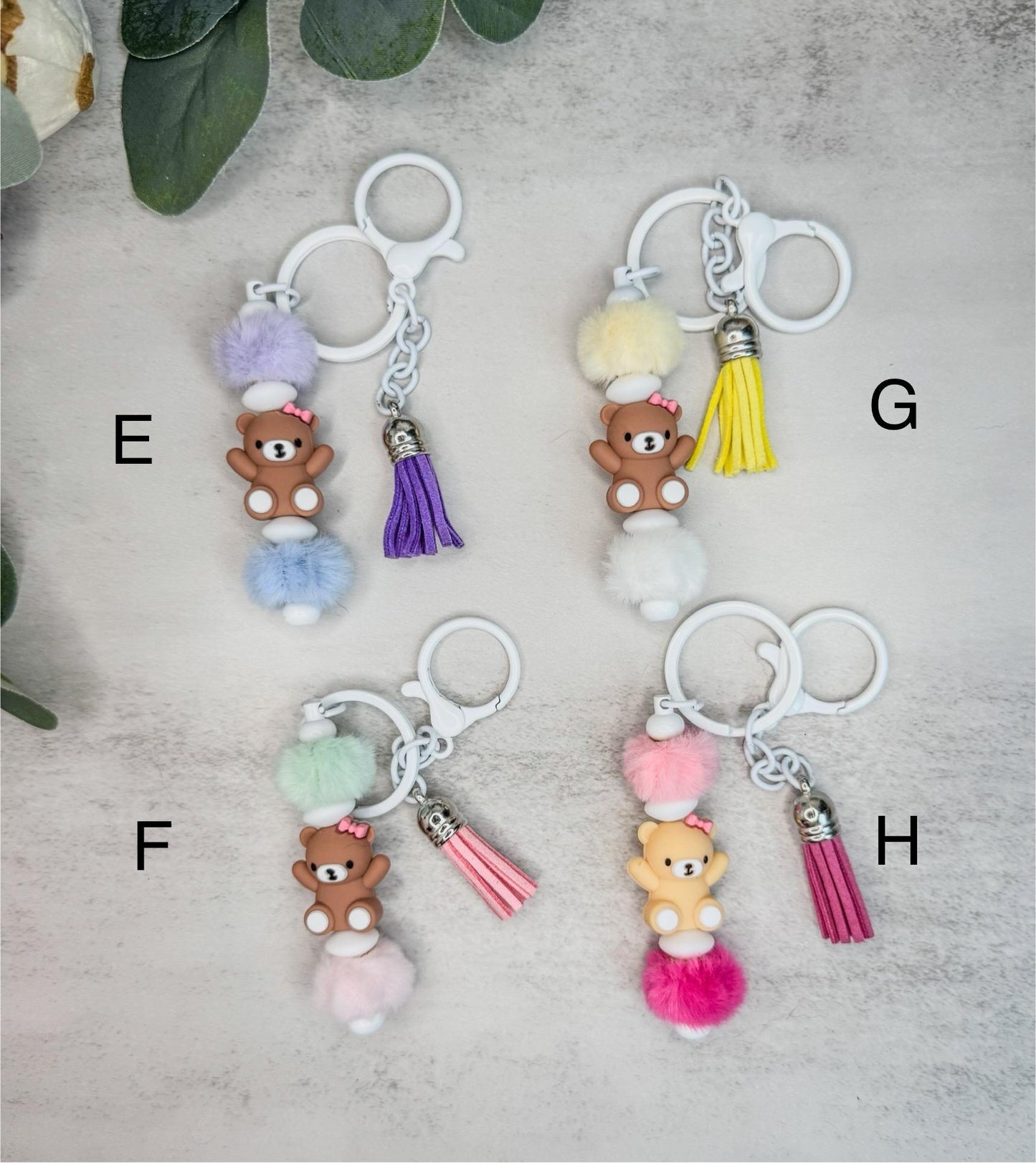 Fuzzy Bear Keychains – Handmade Silicone Beads Bag Accessory Charm | Playful, Colorful