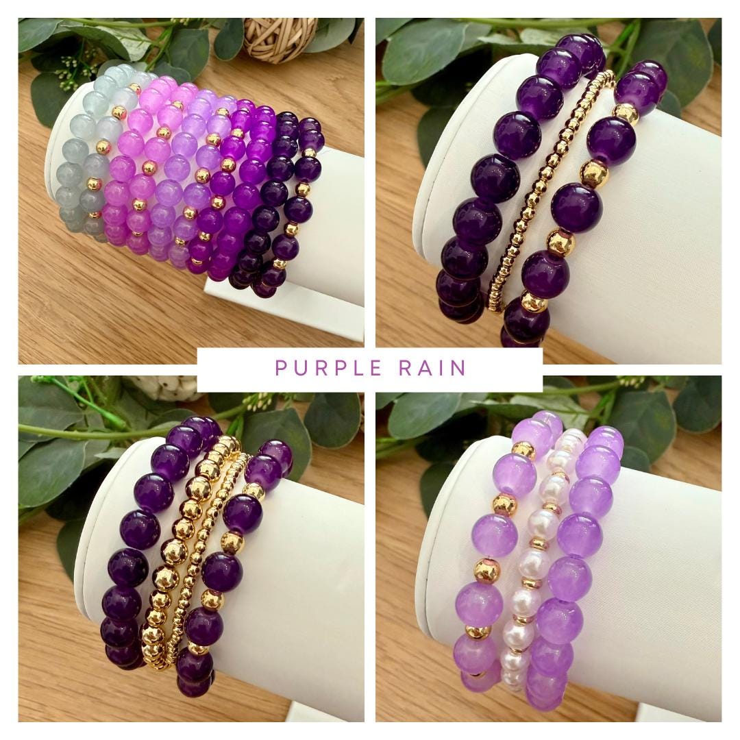 Purple Glass Bracelet - Handmade Beaded Bracelet with 14k Gold Filled Spacers