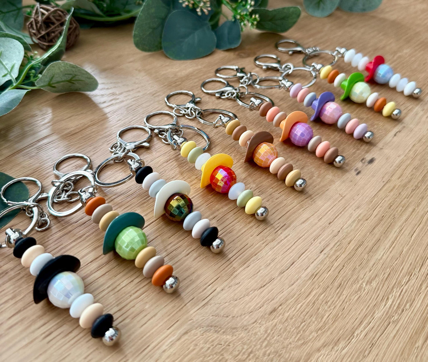 Beaded Cowboy Hat Keychain - Handmade Acrylic Charm With Disco Ball Design