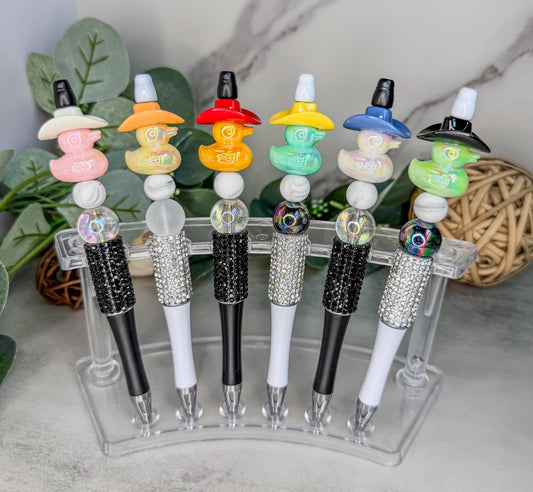 Duck Bead Pens - Iridescent Handmade Acrylic Pens with Cowboy Hat Charm