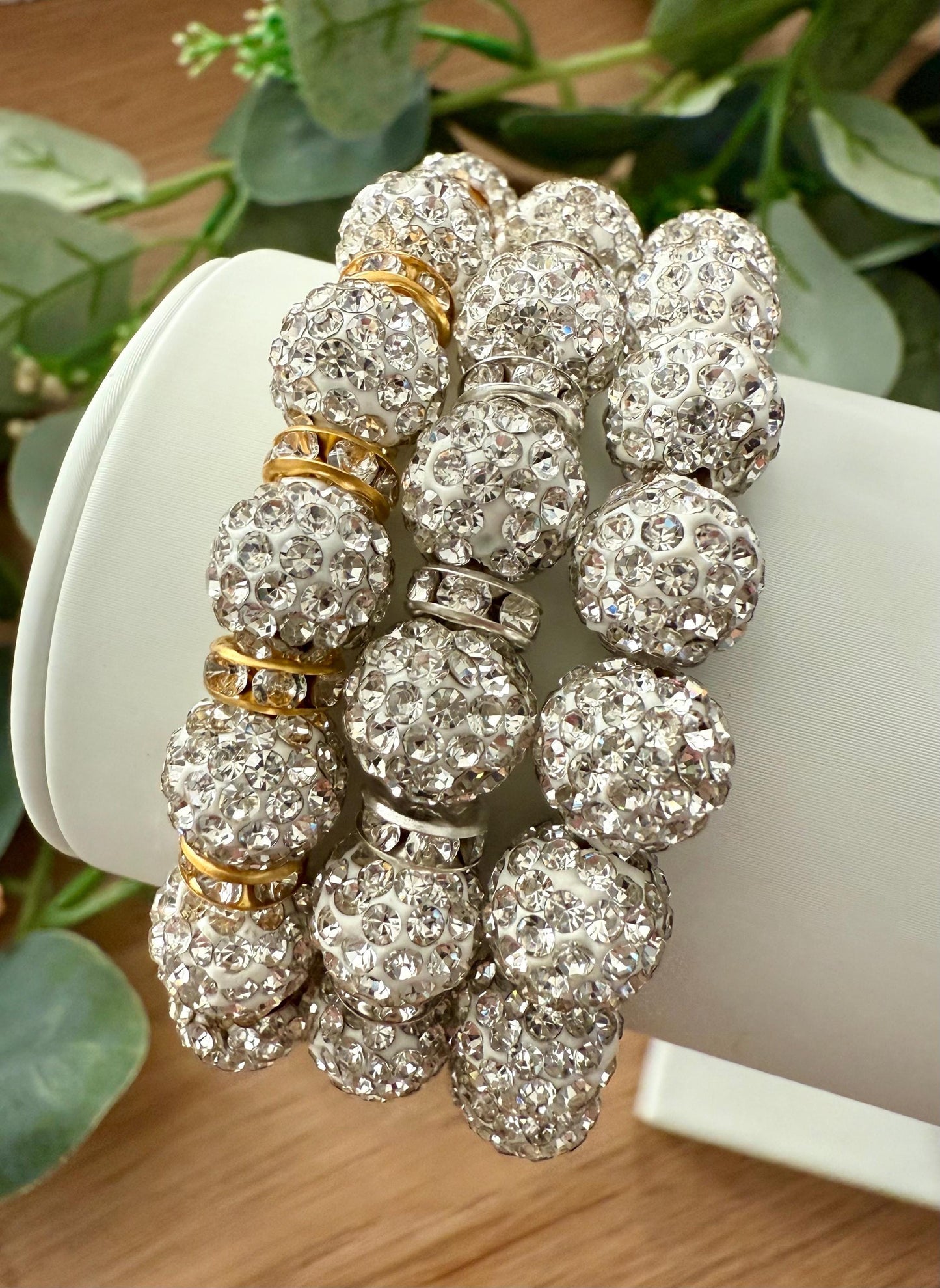 Shamballa Bead Bracelets – Elegant Handmade Stretchy Elastic Stackable Jewelry with Rhinestones