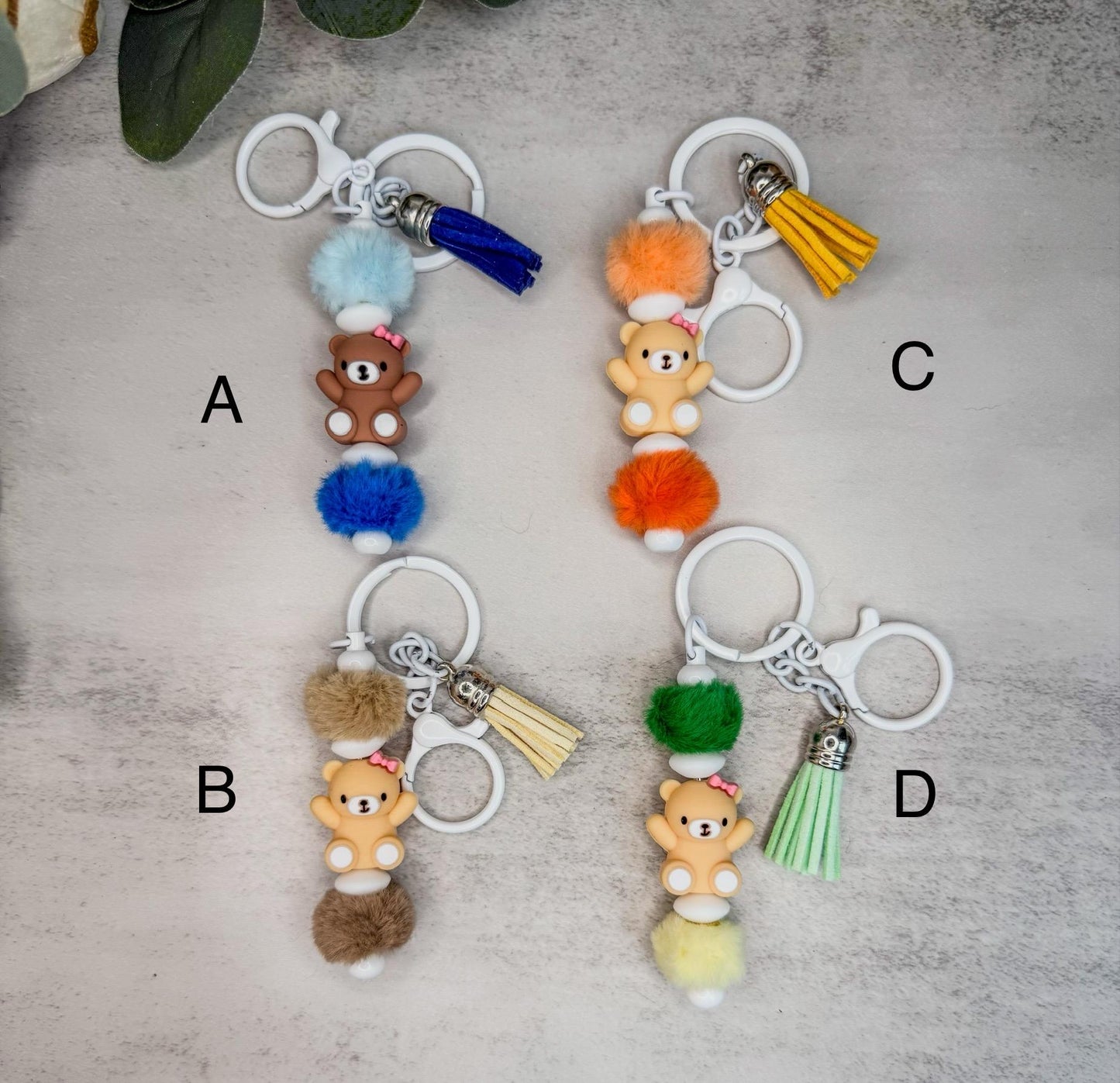 Fuzzy Bear Keychains – Handmade Silicone Beads Bag Accessory Charm | Playful, Colorful