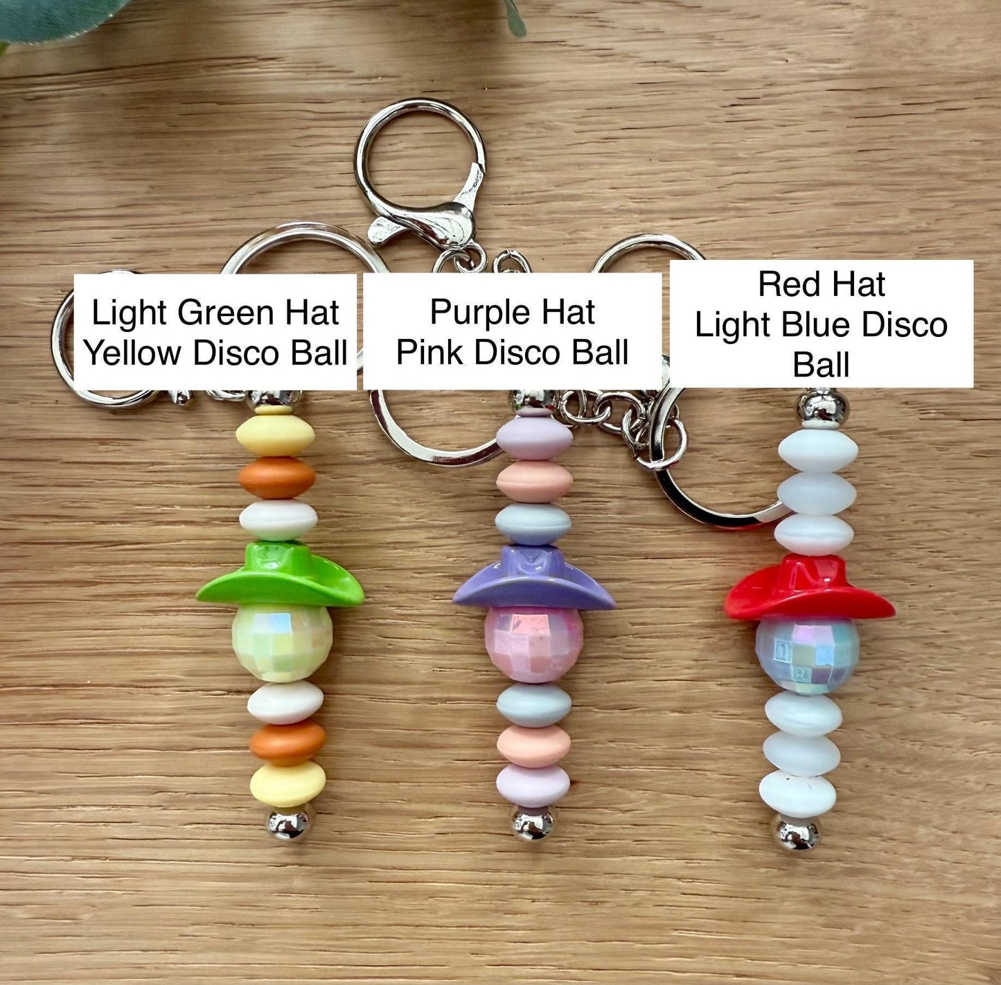 Beaded Cowboy Hat Keychain - Handmade Acrylic Charm With Disco Ball Design