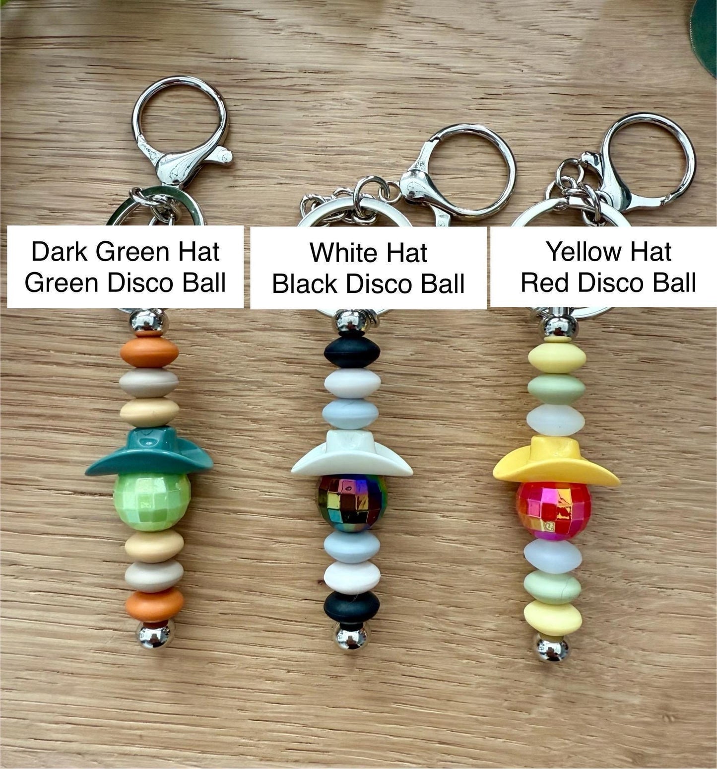 Beaded Cowboy Hat Keychain - Handmade Acrylic Charm With Disco Ball Design