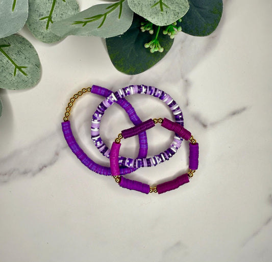 Clay Bead Bracelet Stack – Handmade Beaded Bracelet Set With 14k Gold Spacers