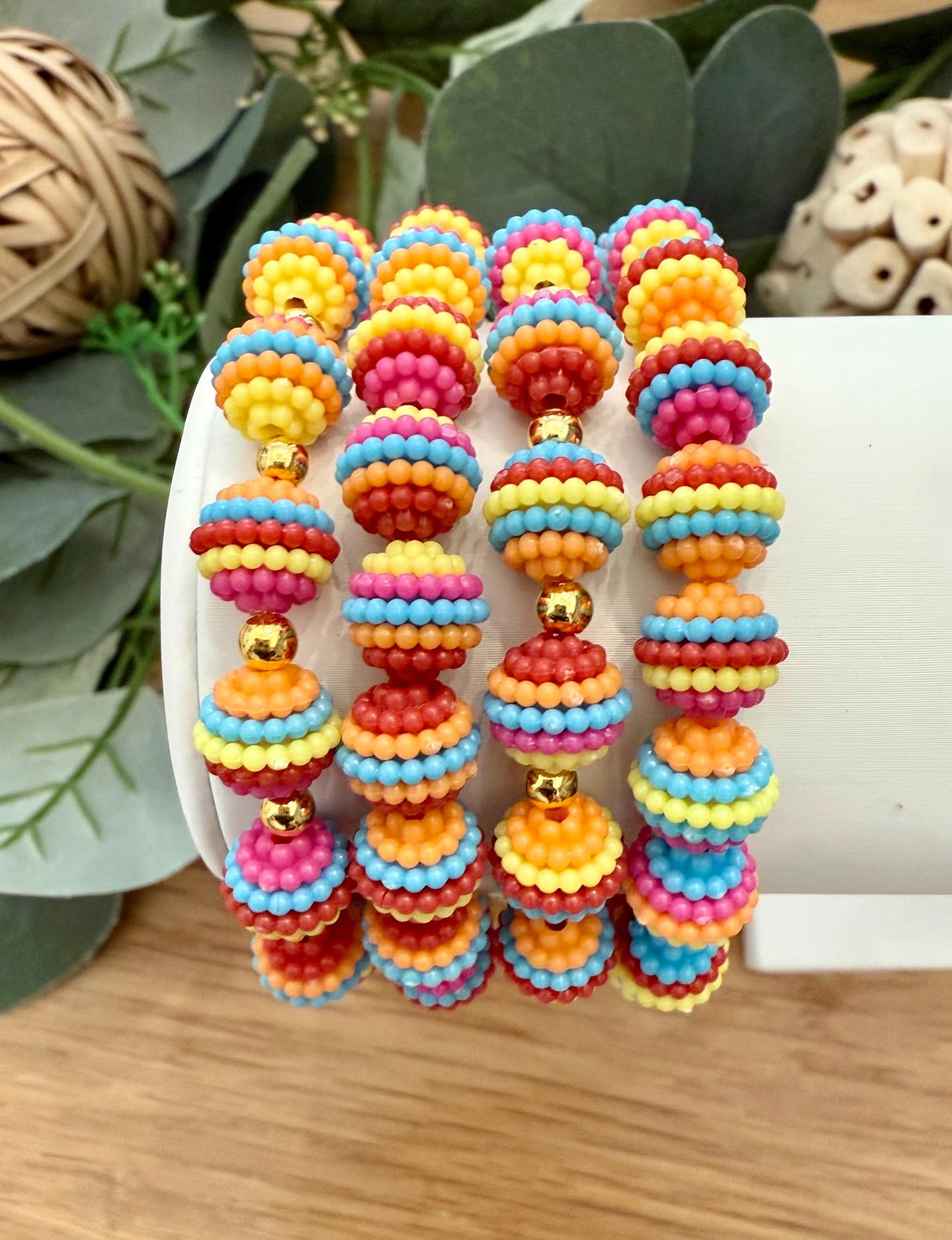 Rainbow Bayberry Bracelets - Handmade Colorful Bead Bracelets With Gold Spacers