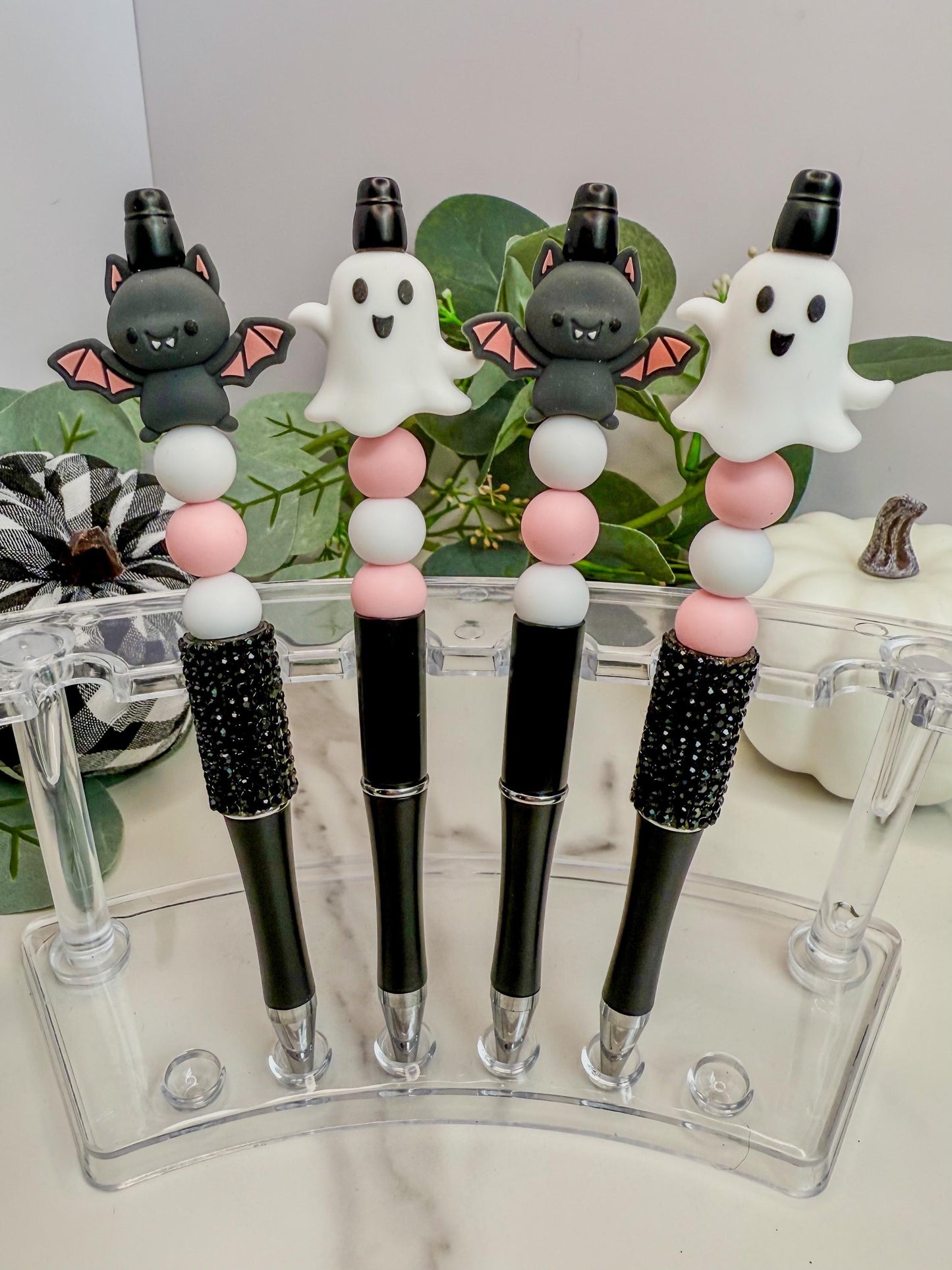 Glittery Ghost Pens - Halloween Pens | Spooky Bat Glitter Pen Writing Accessory