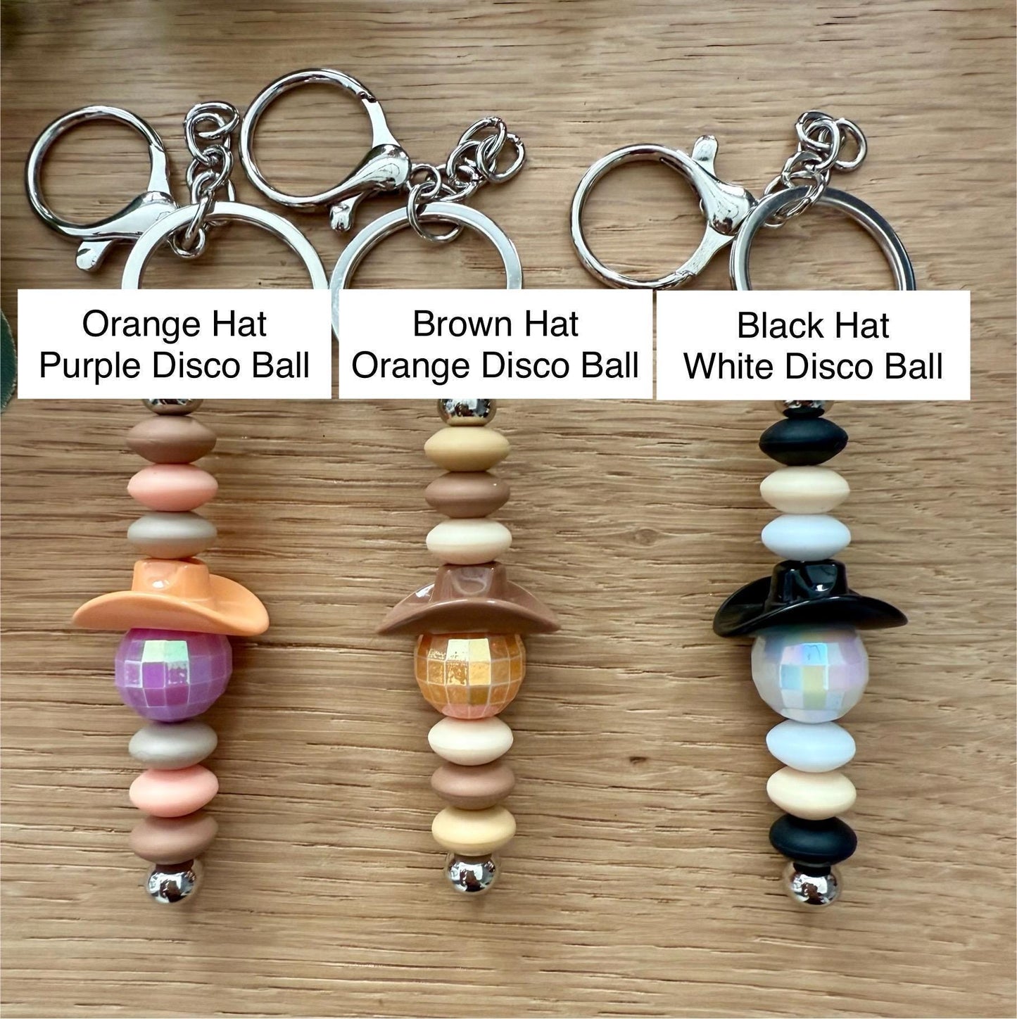 Beaded Cowboy Hat Keychain - Handmade Acrylic Charm With Disco Ball Design