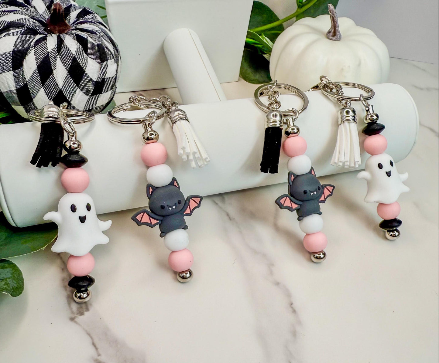 Ghost Bat Keychains – Handmade Silicone Bead Charm | Spooky Halloween Gifts