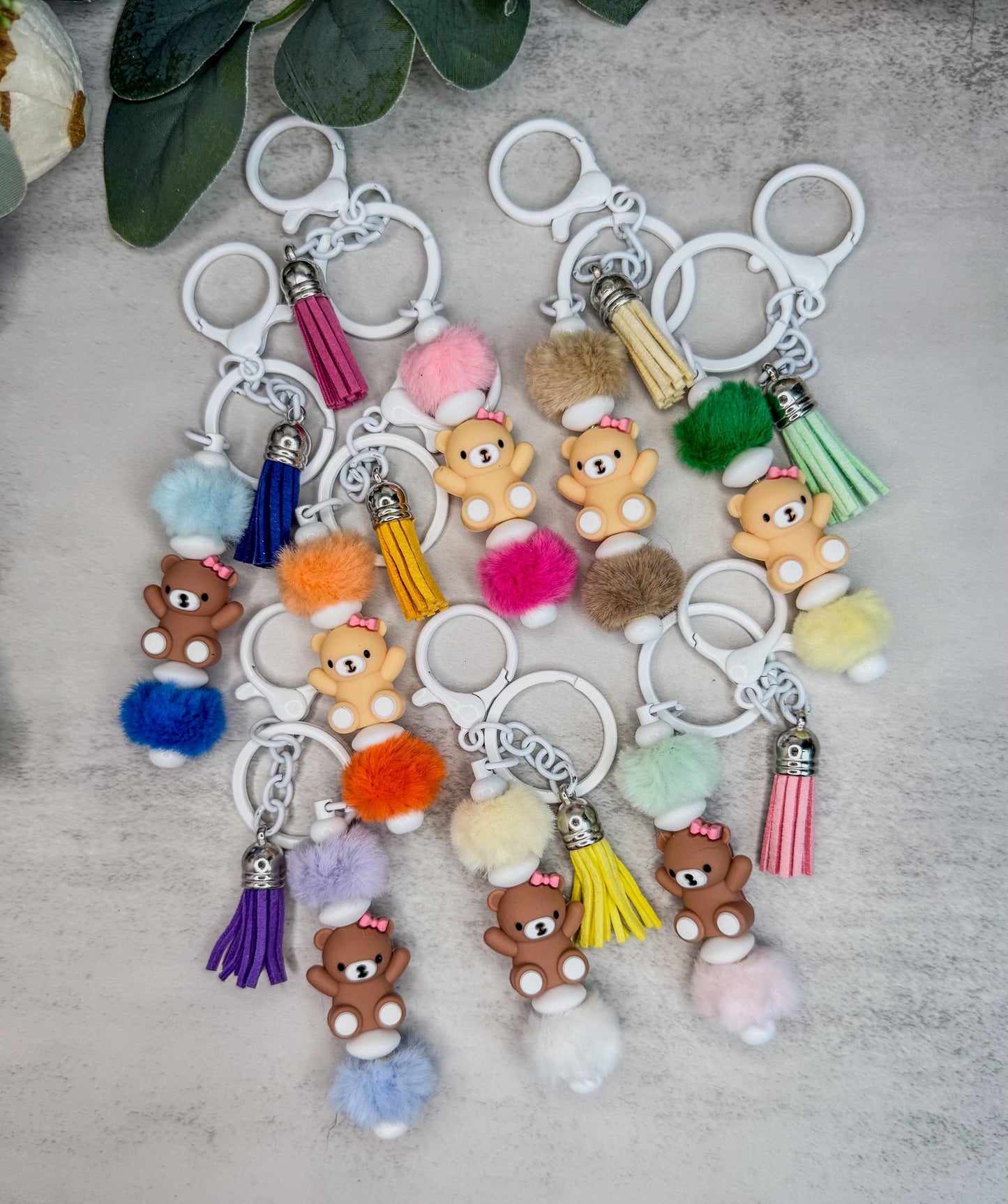 Fuzzy Bear Keychains – Handmade Silicone Beads Bag Accessory Charm | Playful, Colorful