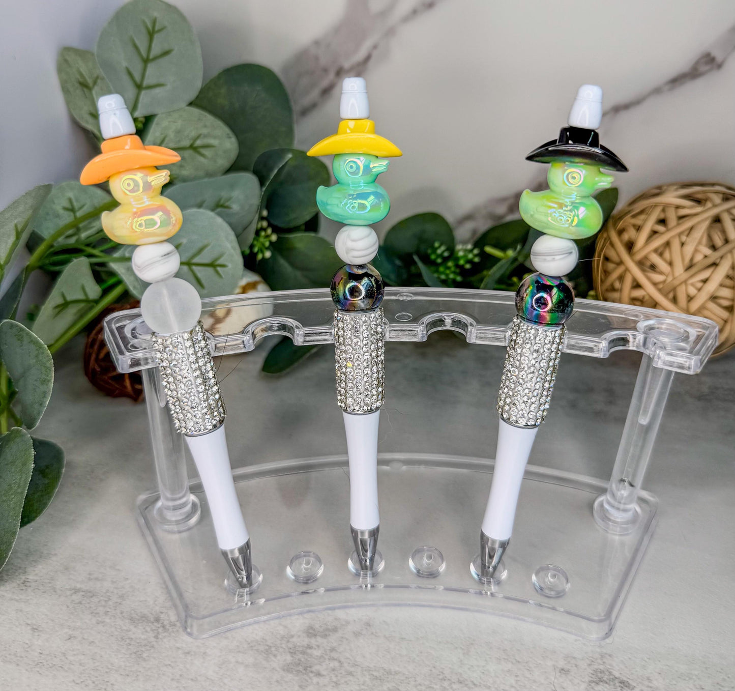 Duck Bead Pens - Iridescent Handmade Acrylic Pens with Cowboy Hat Charm