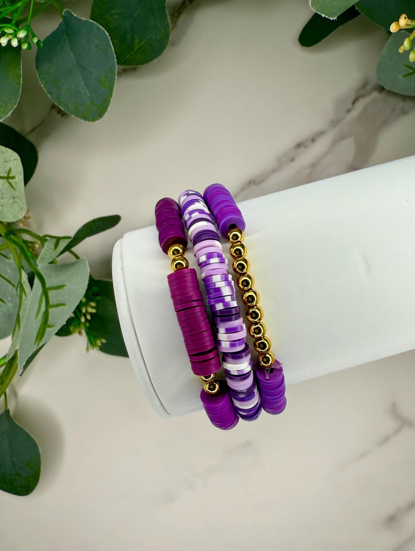 Clay Bead Bracelet Stack – Handmade Beaded Bracelet Set With 14k Gold Spacers