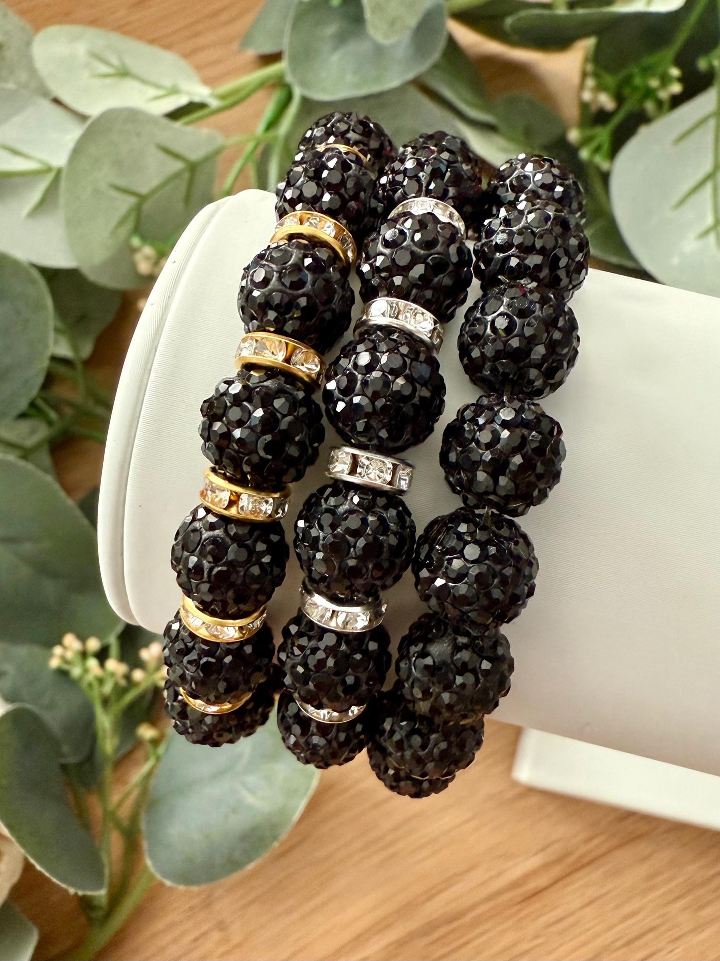 Shamballa Bead Bracelets – Elegant Handmade Stretchy Elastic Stackable Jewelry with Rhinestones