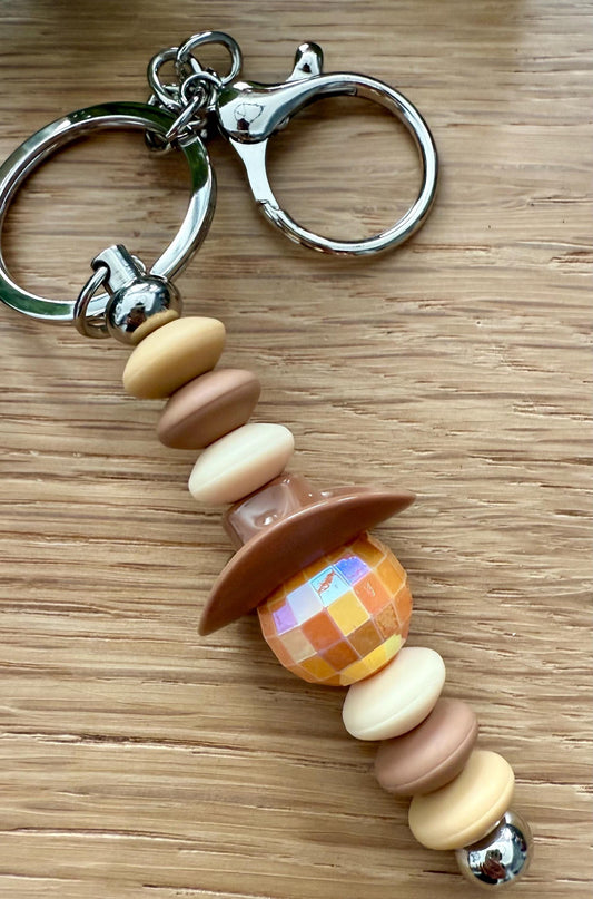 Beaded Cowboy Hat Keychain - Handmade Acrylic Charm With Disco Ball Design