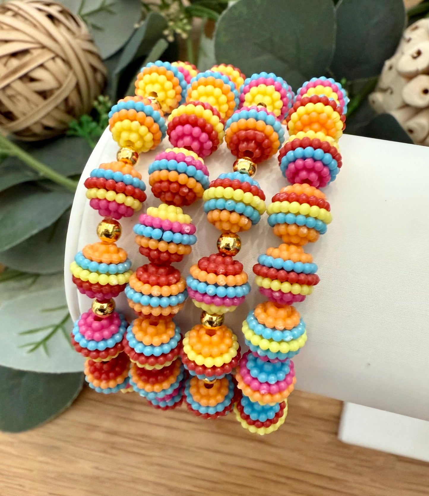 Rainbow Bayberry Bracelets - Handmade Colorful Bead Bracelets With Gold Spacers