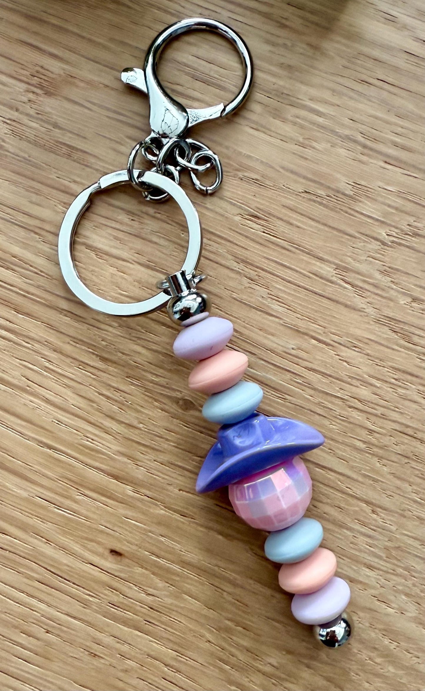 Beaded Cowboy Hat Keychain - Handmade Acrylic Charm With Disco Ball Design