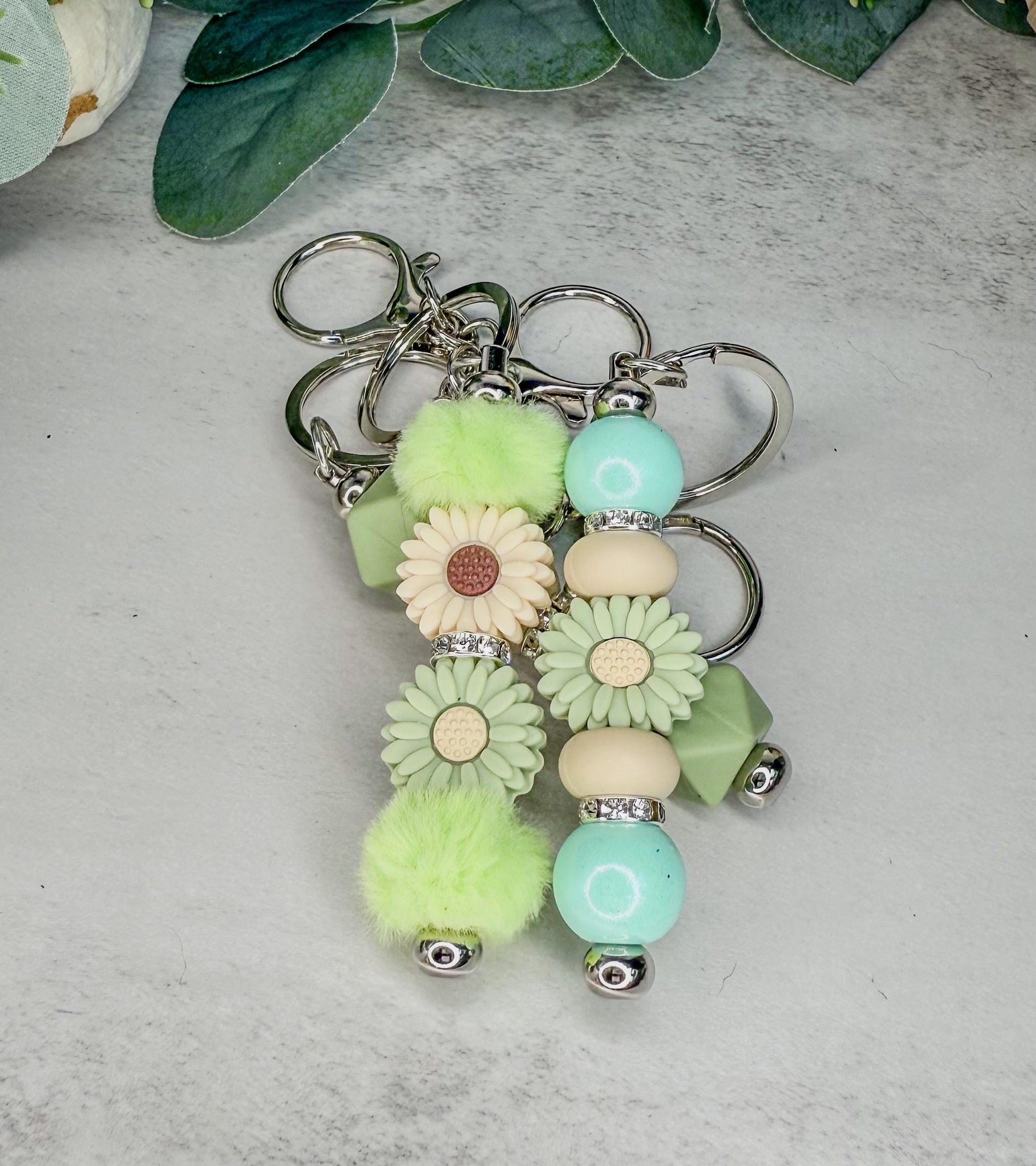 Blooming Keychains (Green)- Fun Flowers with Beads & Gems