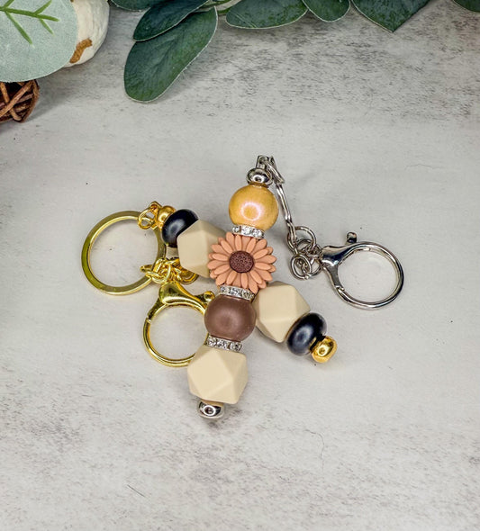 Blooming Keychains (Brown)- Fun Flowers with Beads & Gems