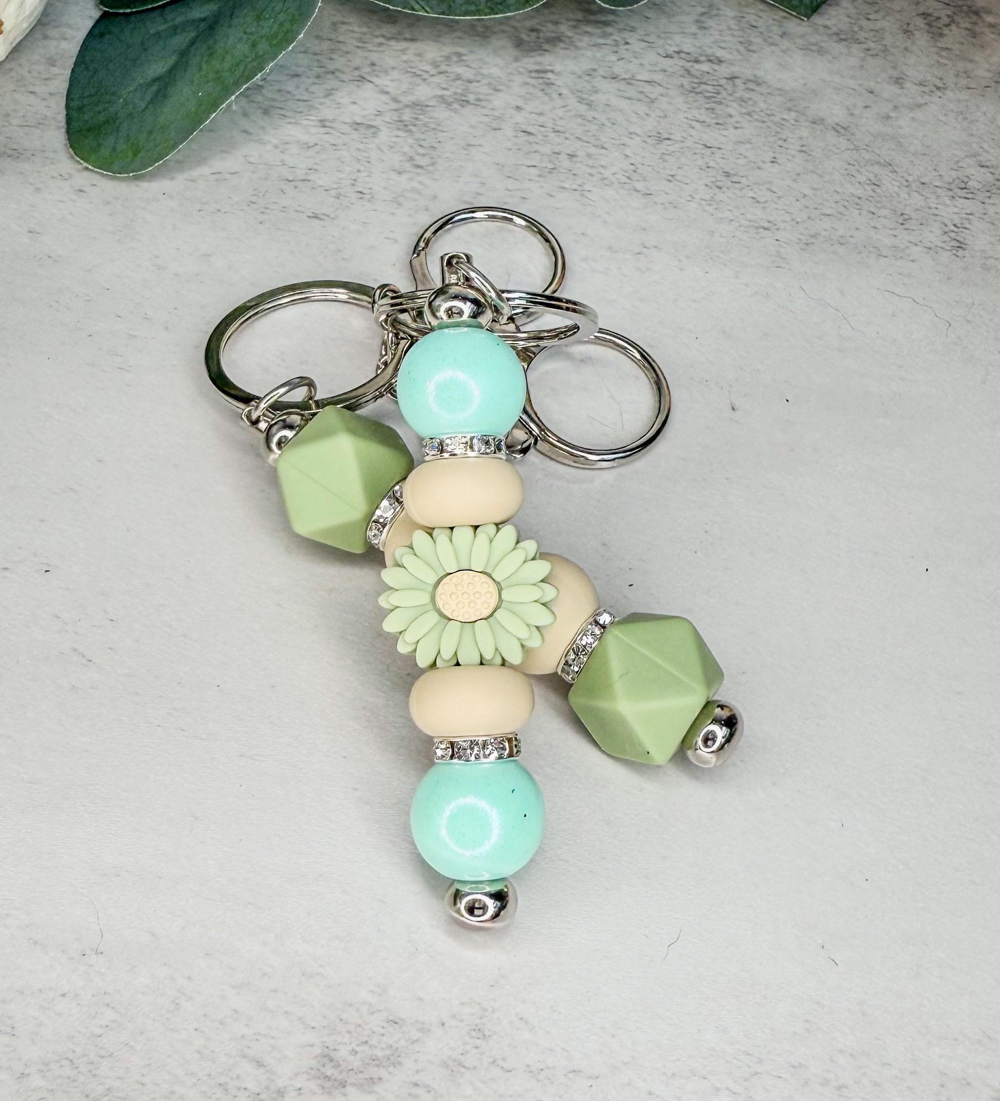 Blooming Keychains (Green)- Fun Flowers with Beads & Gems