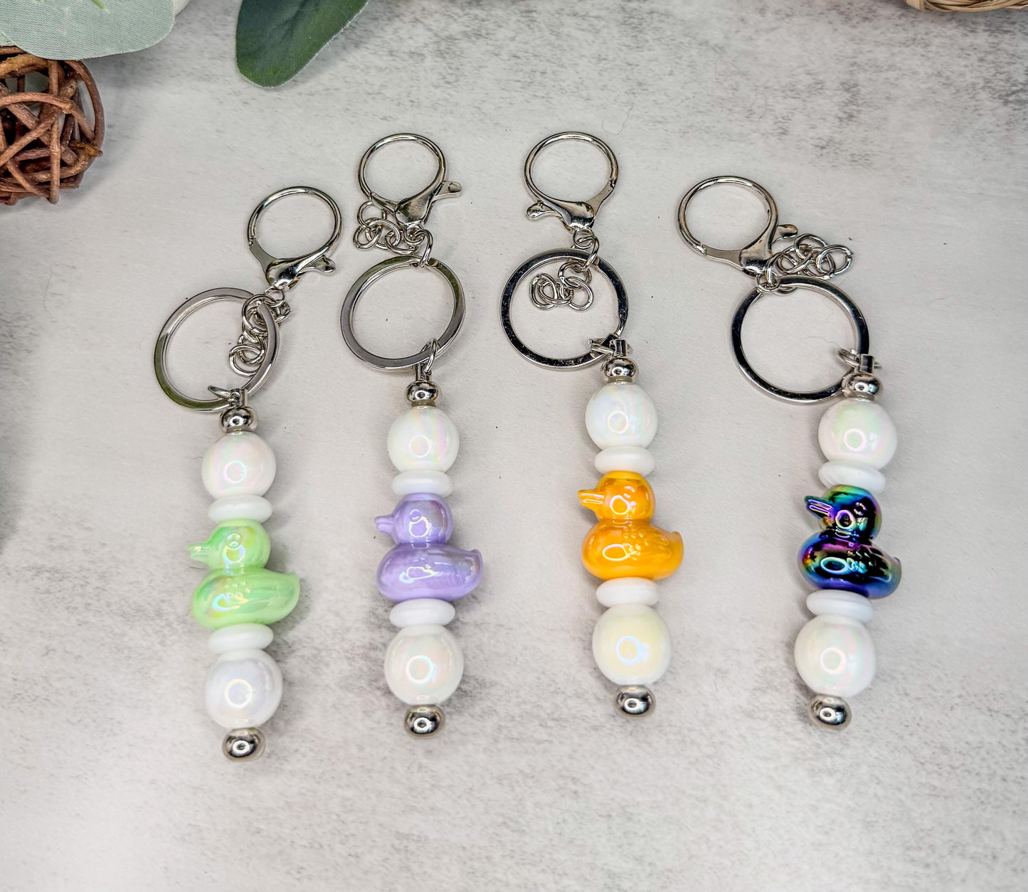 Quirky Iridescent Duck Bead Keychains for Every Style
