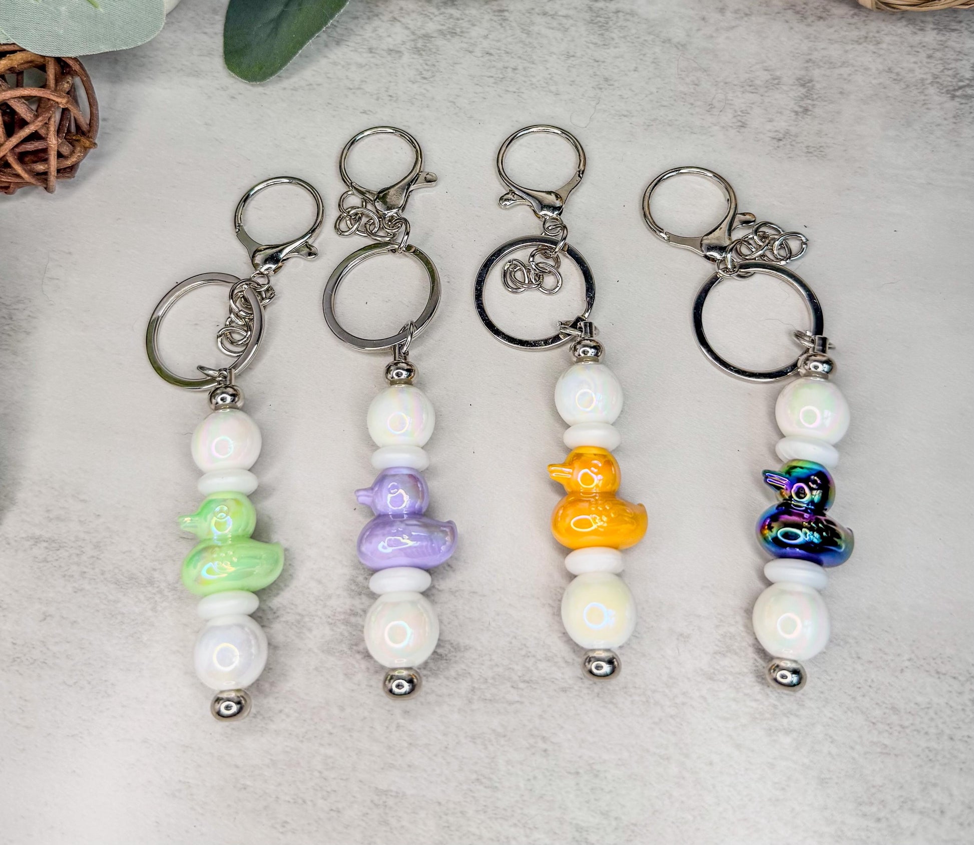 Quirky Iridescent Duck Bead Keychains for Every Style
