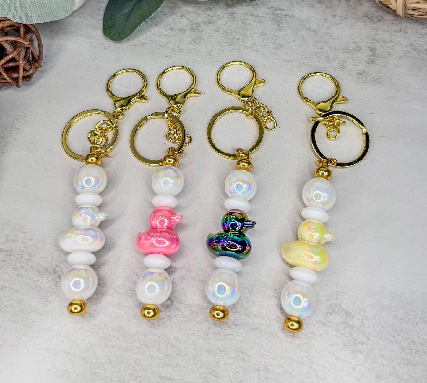 Quirky Iridescent Duck Bead Keychains for Every Style