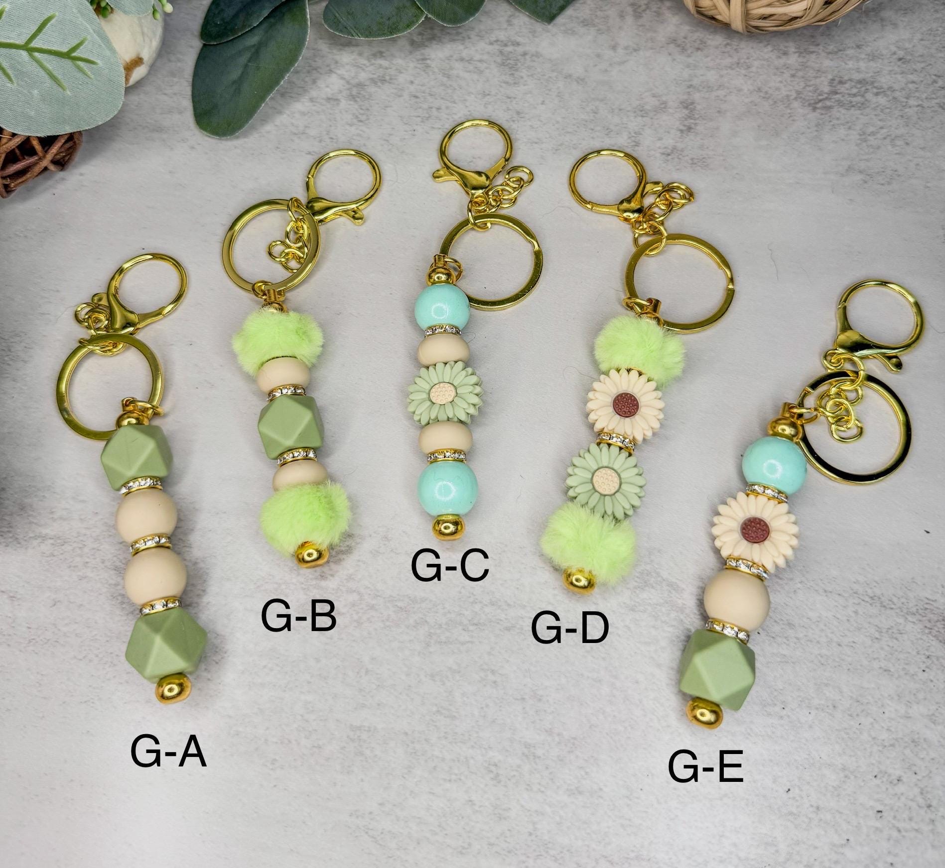 Blooming Keychains (Green)- Fun Flowers with Beads & Gems