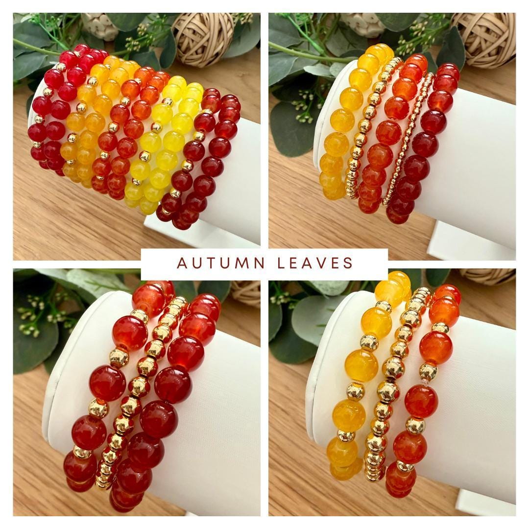 Autumn Glass Beaded Bracelet: 14k Gold-Filled Spacers, Handmade in USA - Stretchy, No Clasp Design