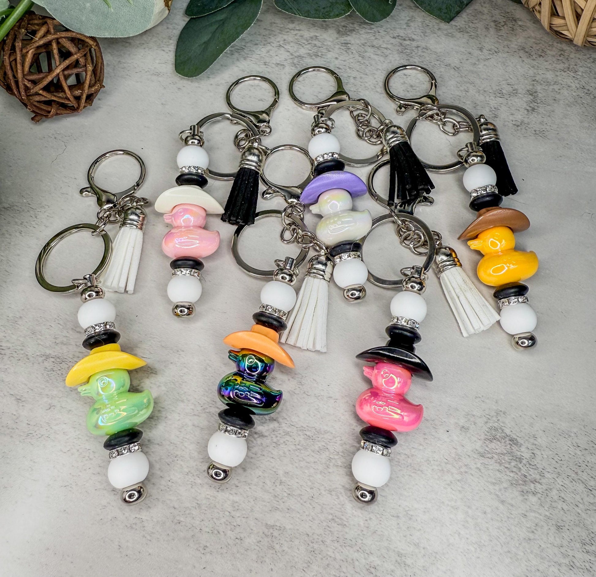 Dazzling Duck Keychain with Cowboy Hat: Funky Fun!