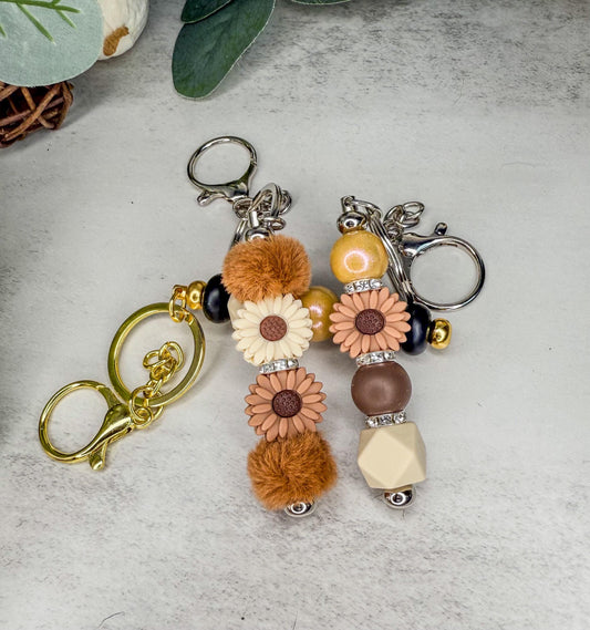 Blooming Keychains (Brown)- Fun Flowers with Beads & Gems