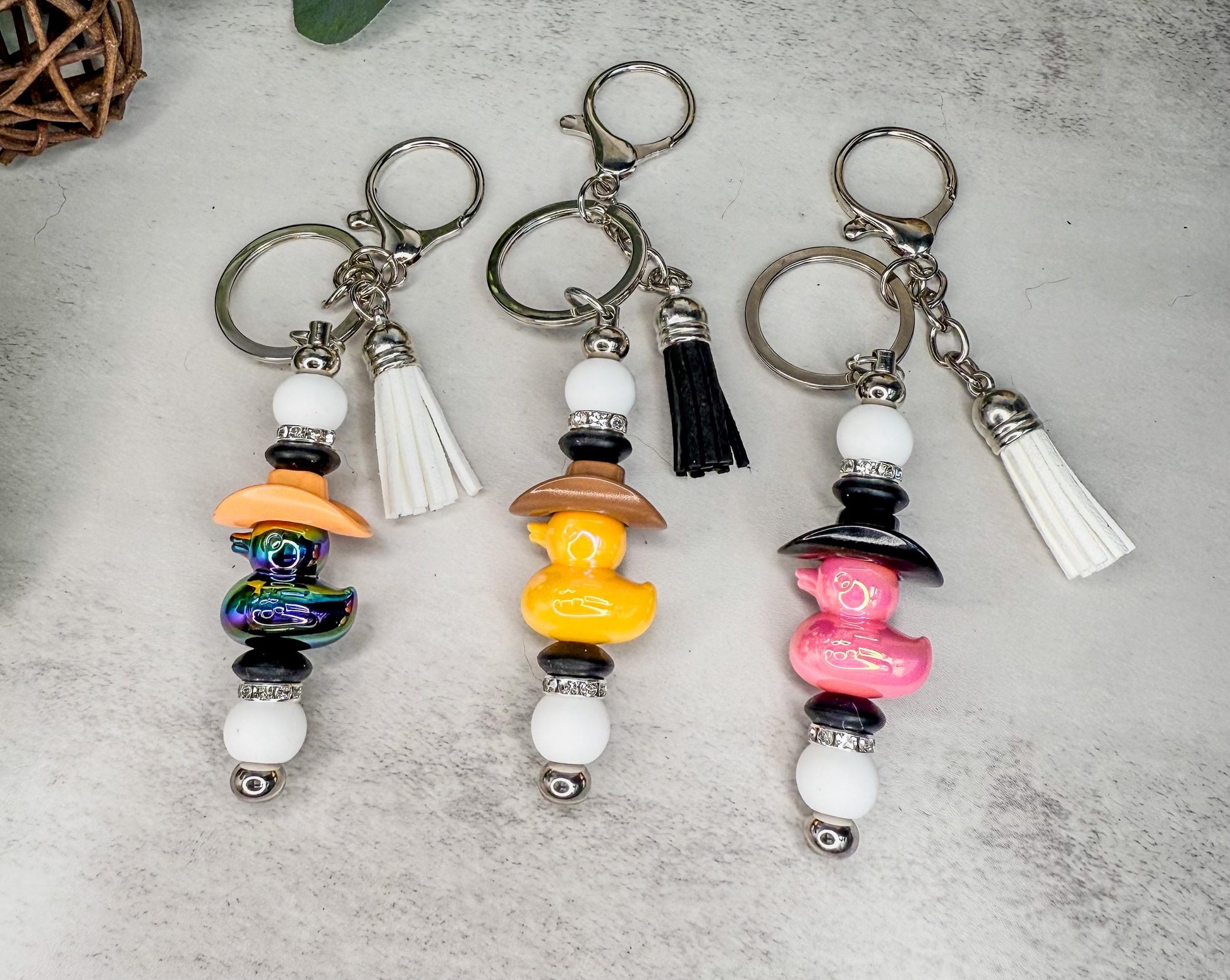 Dazzling Duck Keychain with Cowboy Hat: Funky Fun!