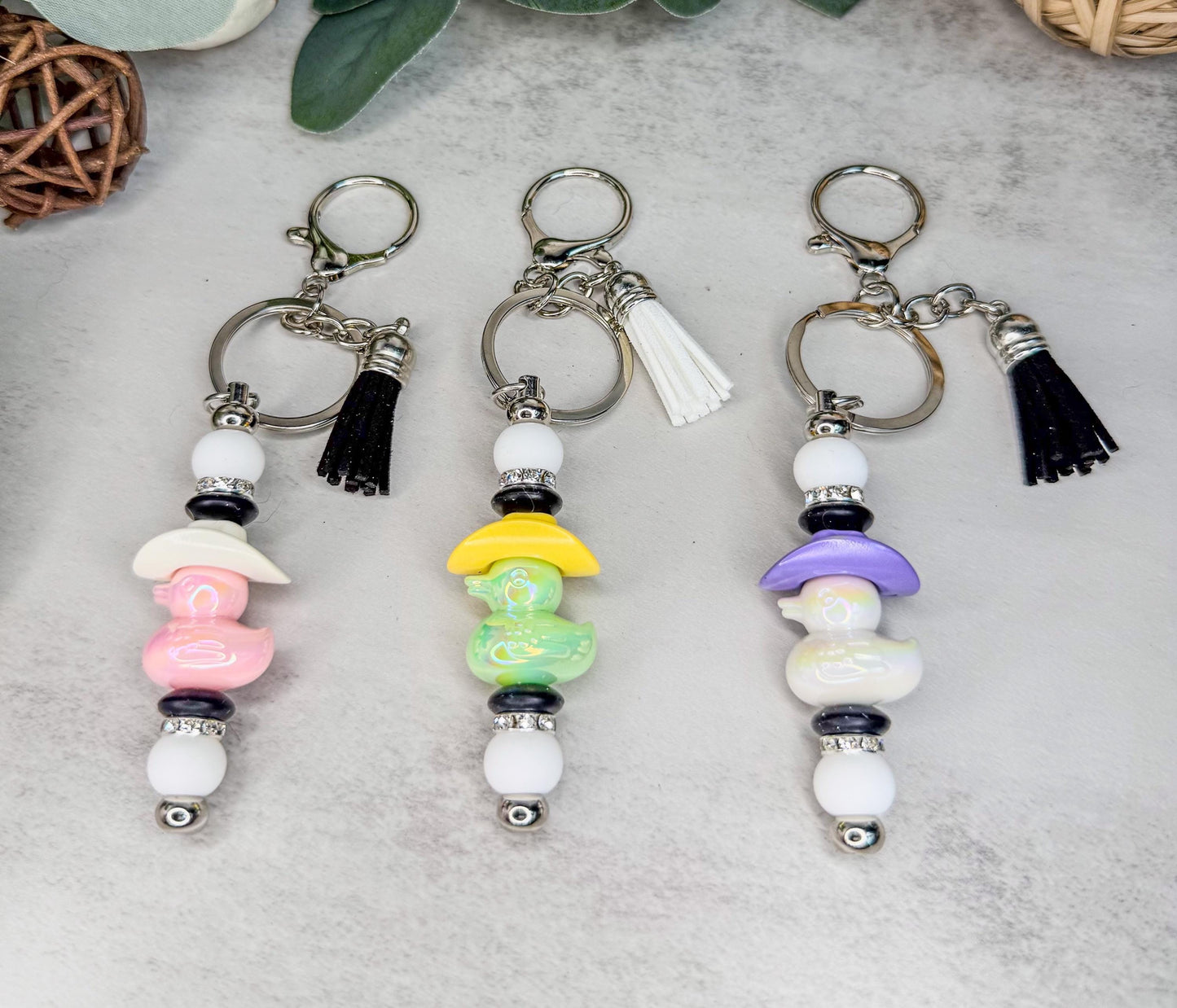 Dazzling Duck Keychain with Cowboy Hat: Funky Fun!