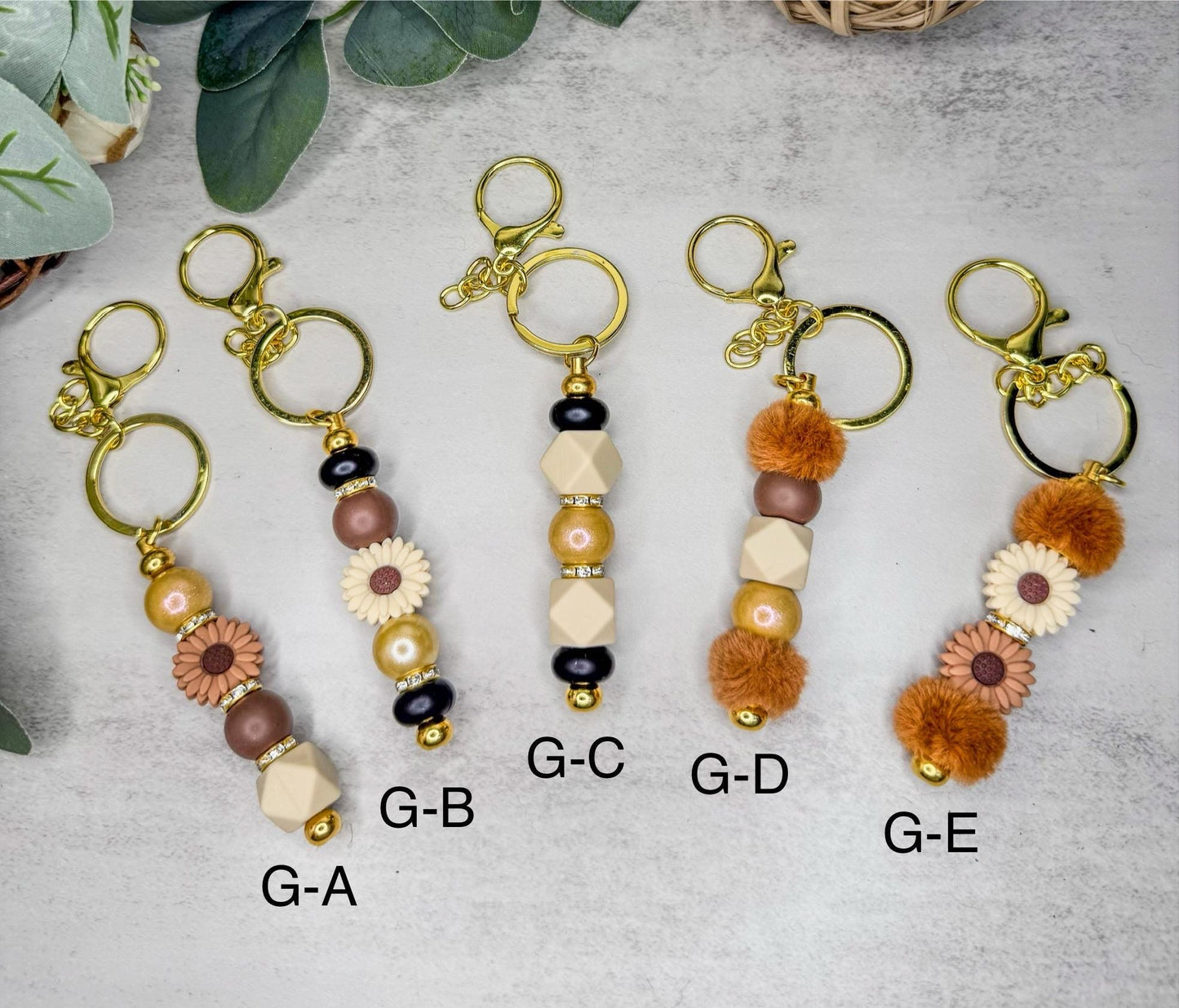 Blooming Keychains (Brown)- Fun Flowers with Beads & Gems