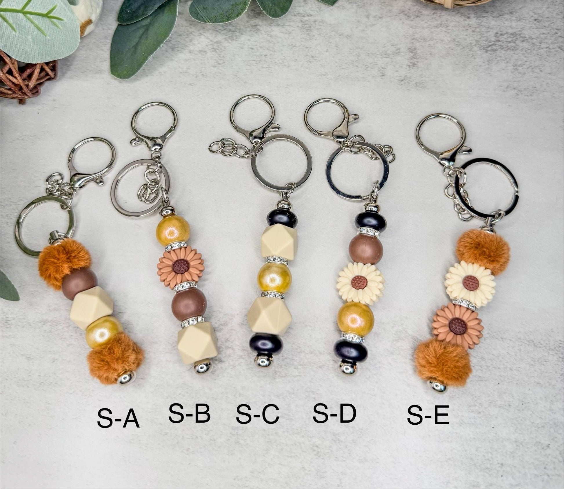 Blooming Keychains (Brown)- Fun Flowers with Beads & Gems