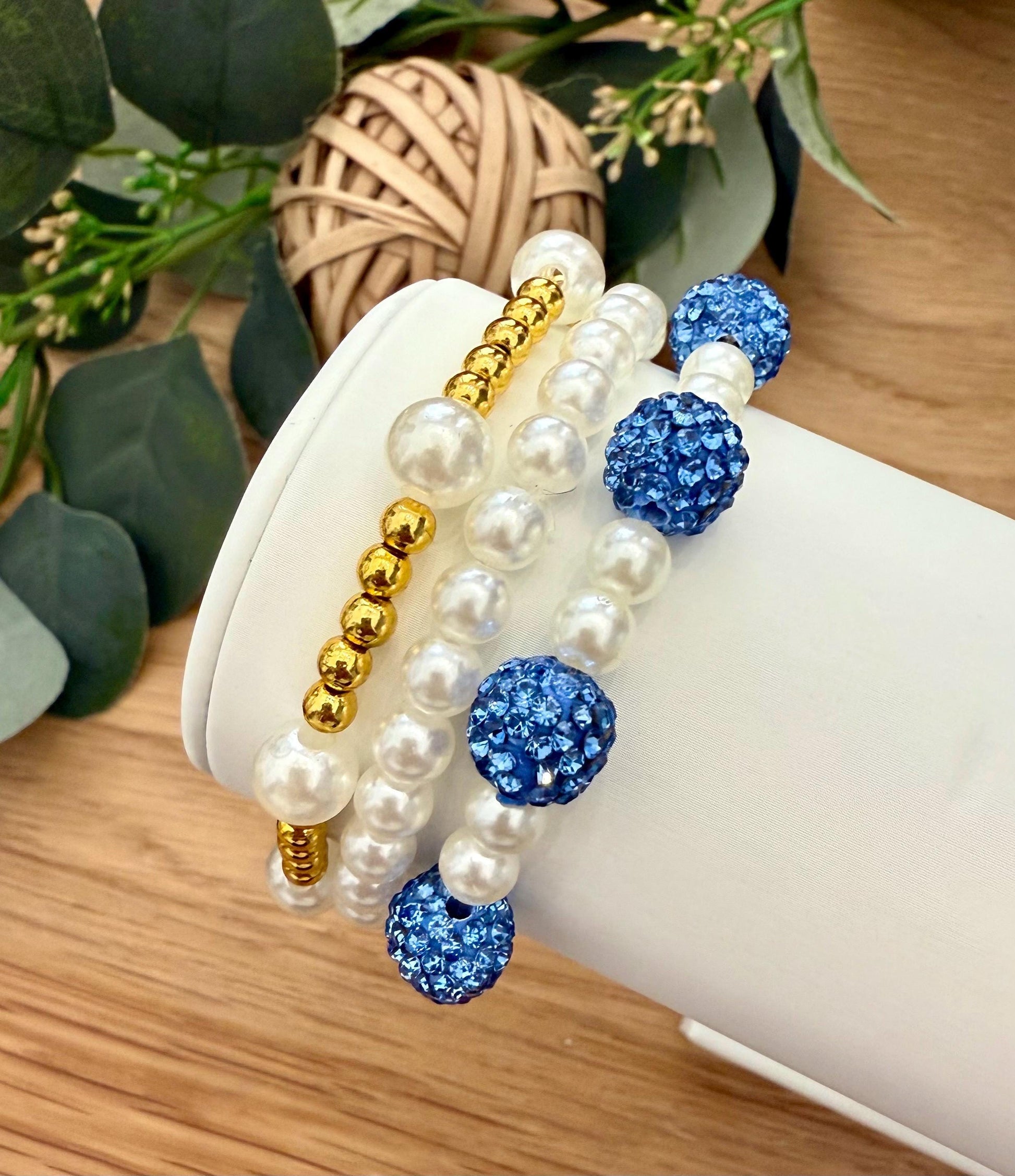 Mix and Match - Rhinestone Shamballa Pearl Bracelets - Various Colors & Sizes - Stretchy, No Clasp Design