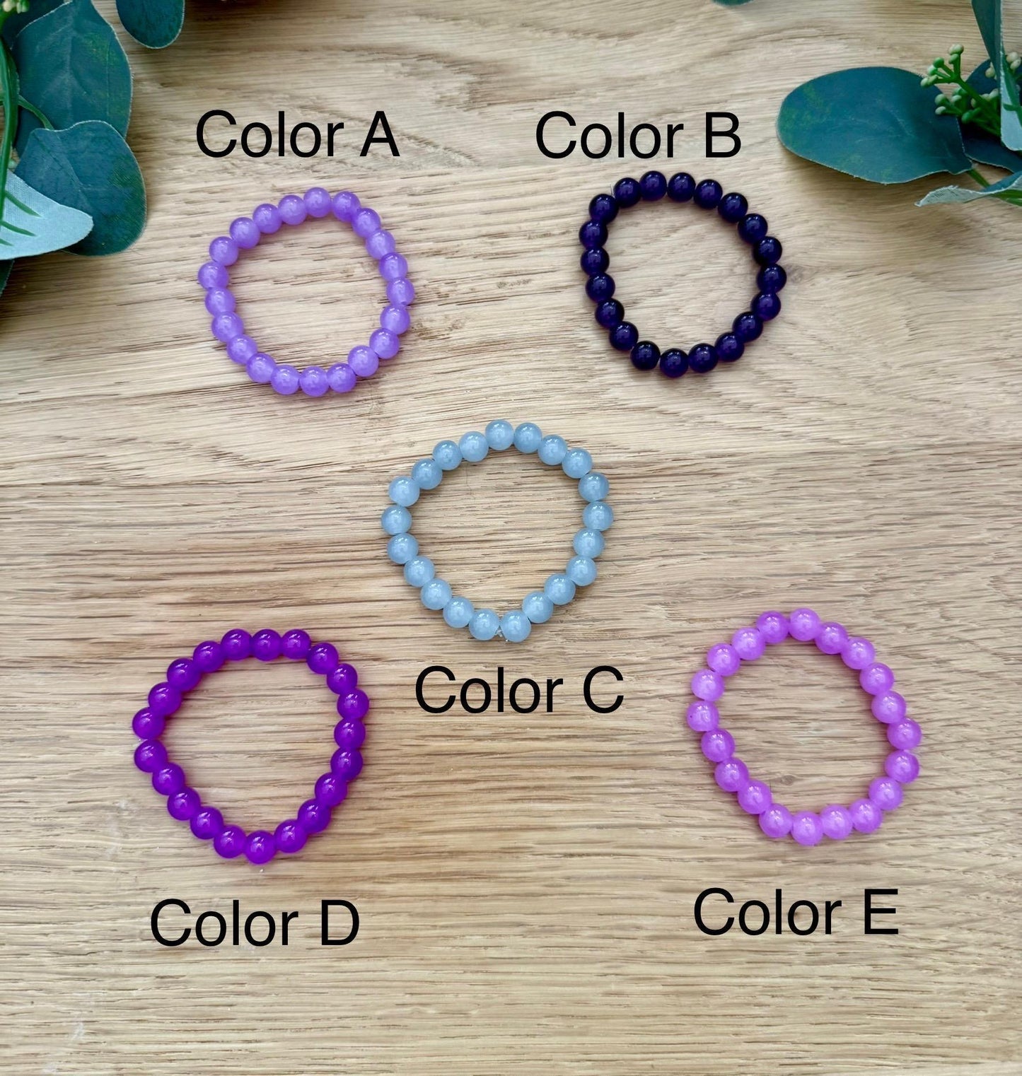 Purple Glass Beaded Bracelet: 14k Gold Filled Spacers, Handmade USA - Stretchy, No Clasp Design
