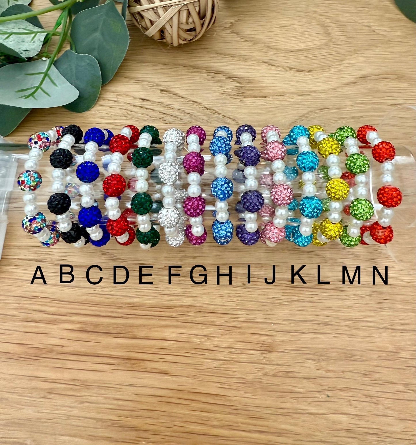 Mix and Match - Rhinestone Shamballa Pearl Bracelets - Various Colors & Sizes - Stretchy, No Clasp Design