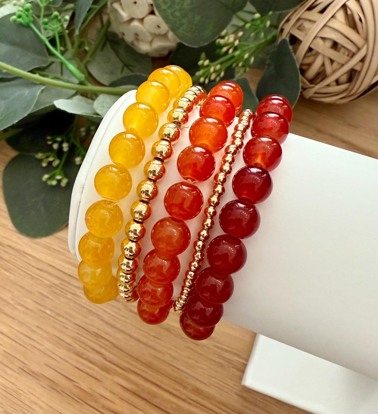 Autumn Glass Beaded Bracelet: 14k Gold-Filled Spacers, Handmade in USA - Stretchy, No Clasp Design
