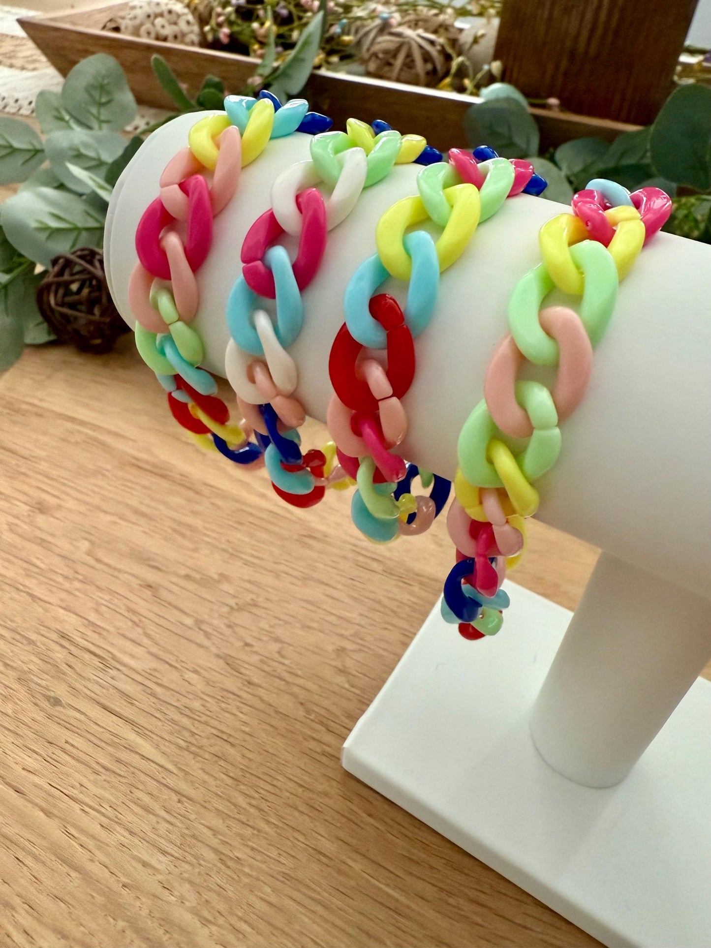 Chunky Acrylic Link Bracelet: Bright Bold Retro Chain - S/M/L