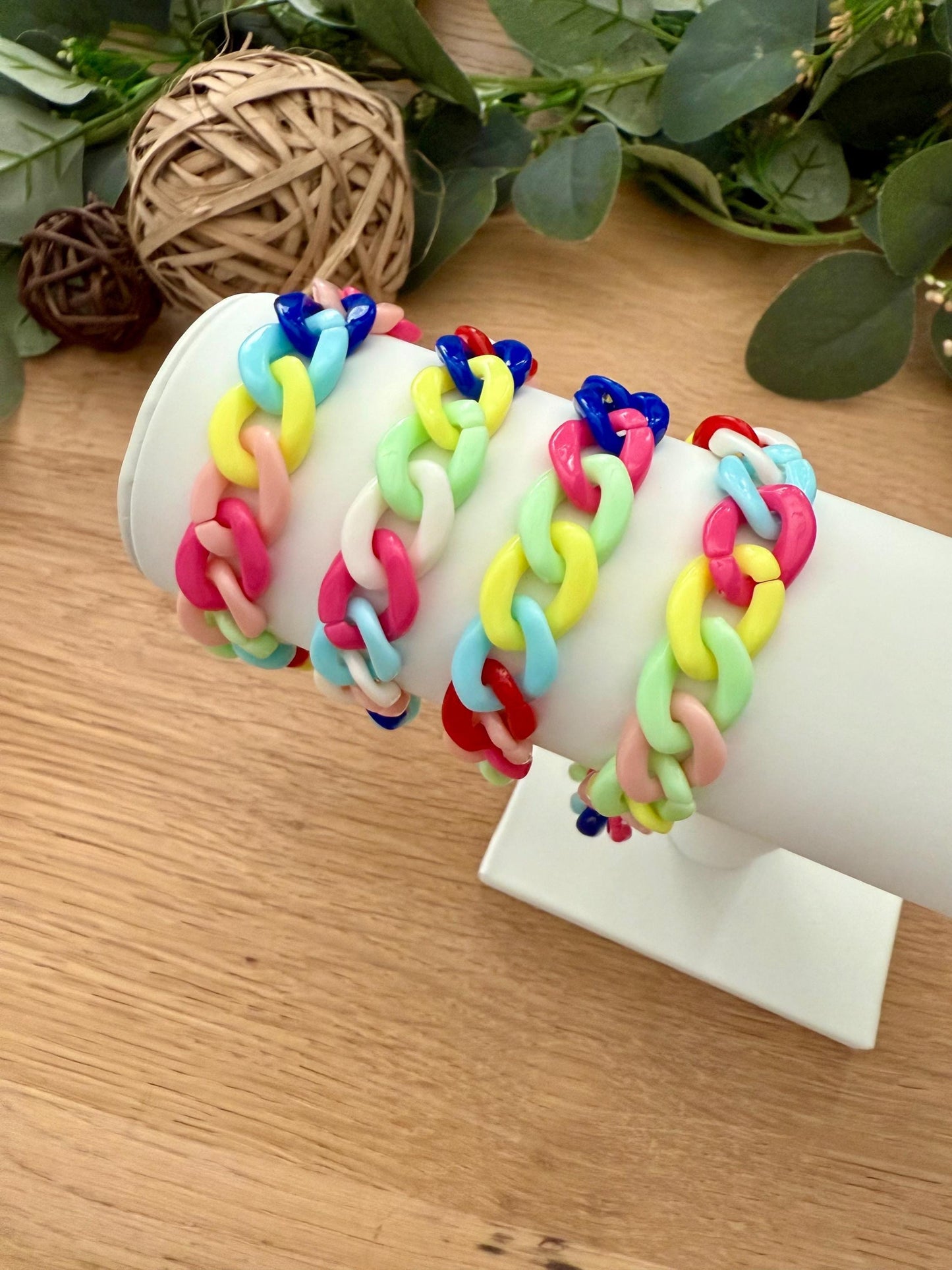 Chunky Acrylic Link Bracelet: Bright Bold Retro Chain - S/M/L