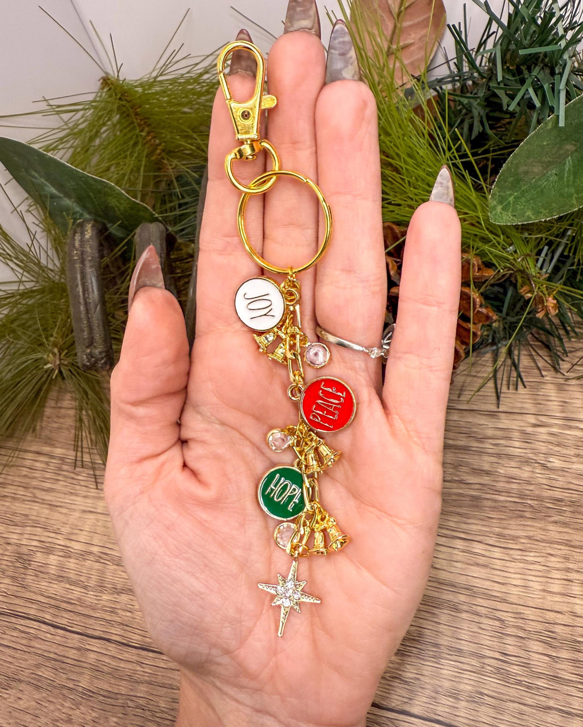 Joy Peace & Hope Assorted Holiday Charm Keychains